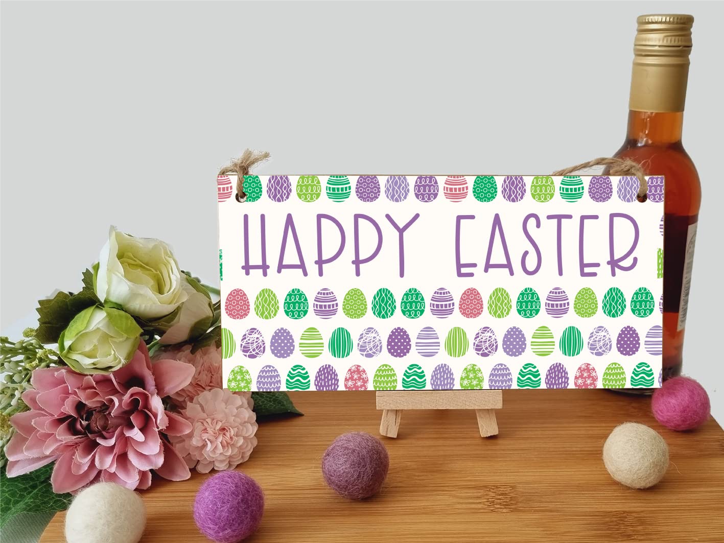 The Plum Penguin Handmade Wooden Hanging Wall Plaque Happy Easter Cute Fun Easter Sign Springtime Garden Kitchen Decoration