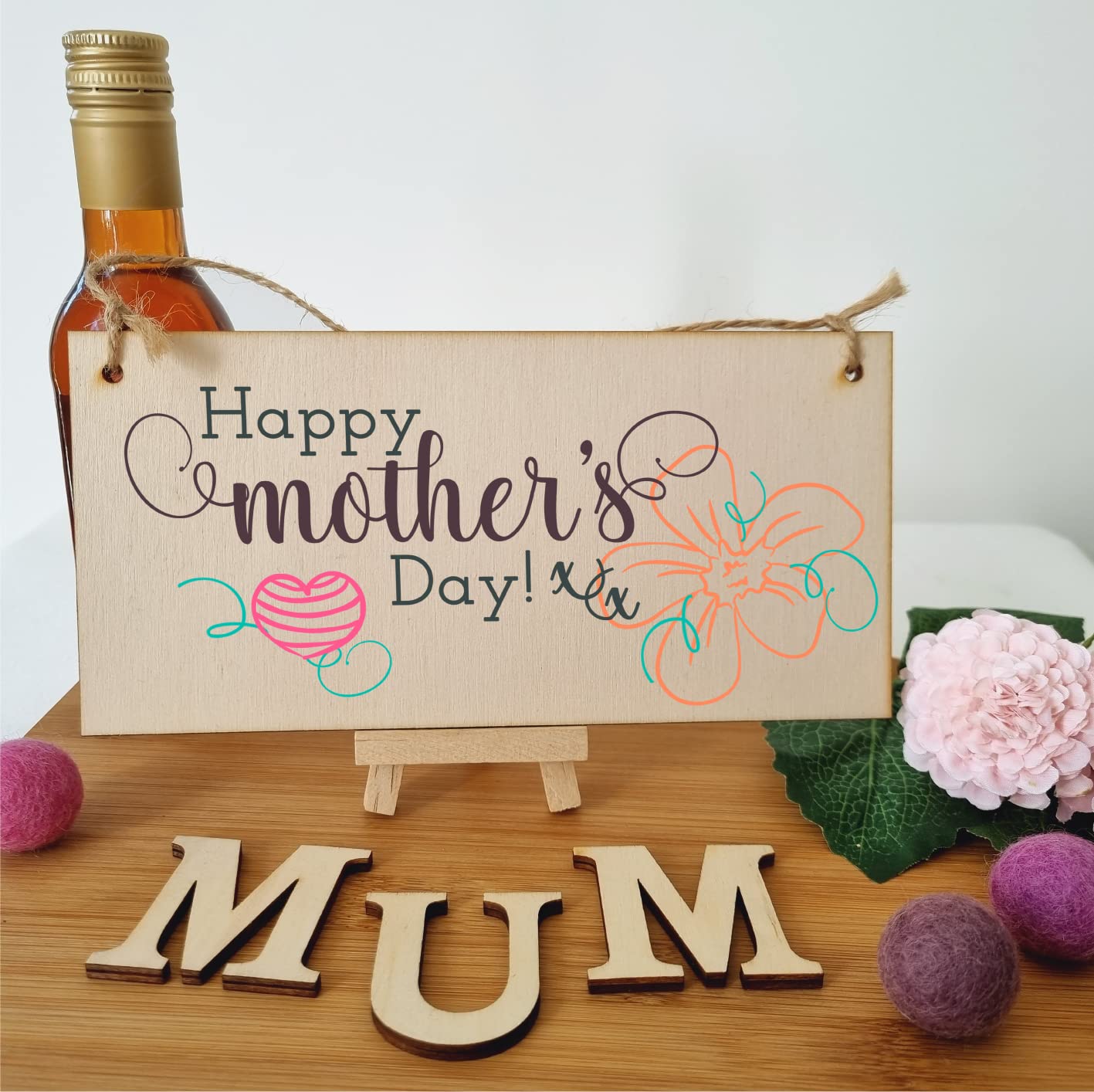 The Plum Penguin Handmade Wooden Hanging Wall Plaque Happy Mother's Day Floral Sentimental Gift Sign