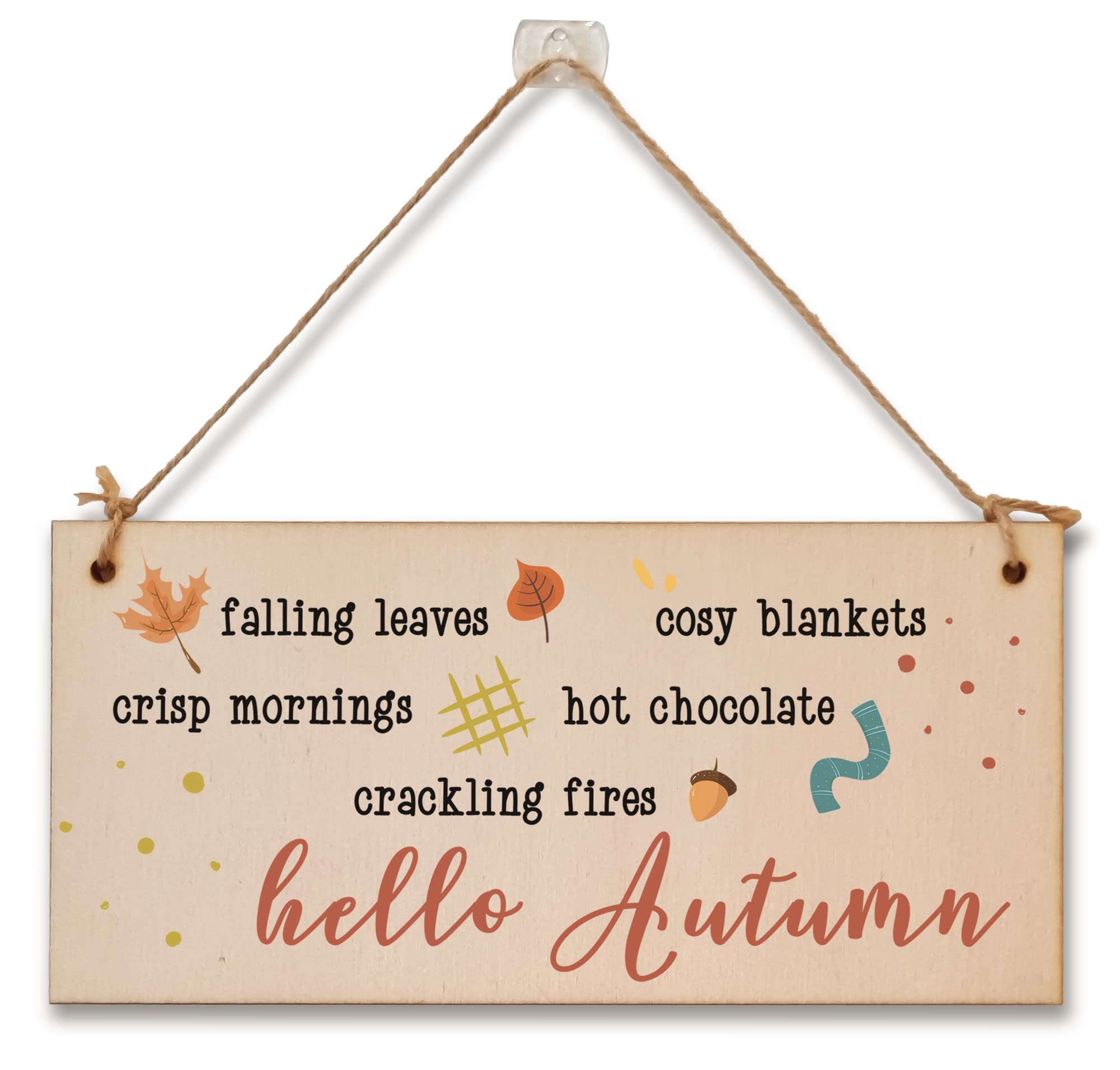 hello Autumn Seasonal Falling Leaves Cosy Decorative Sign Handmade Wooden Hanging Wall Plaque Gift Hallway Home Décor