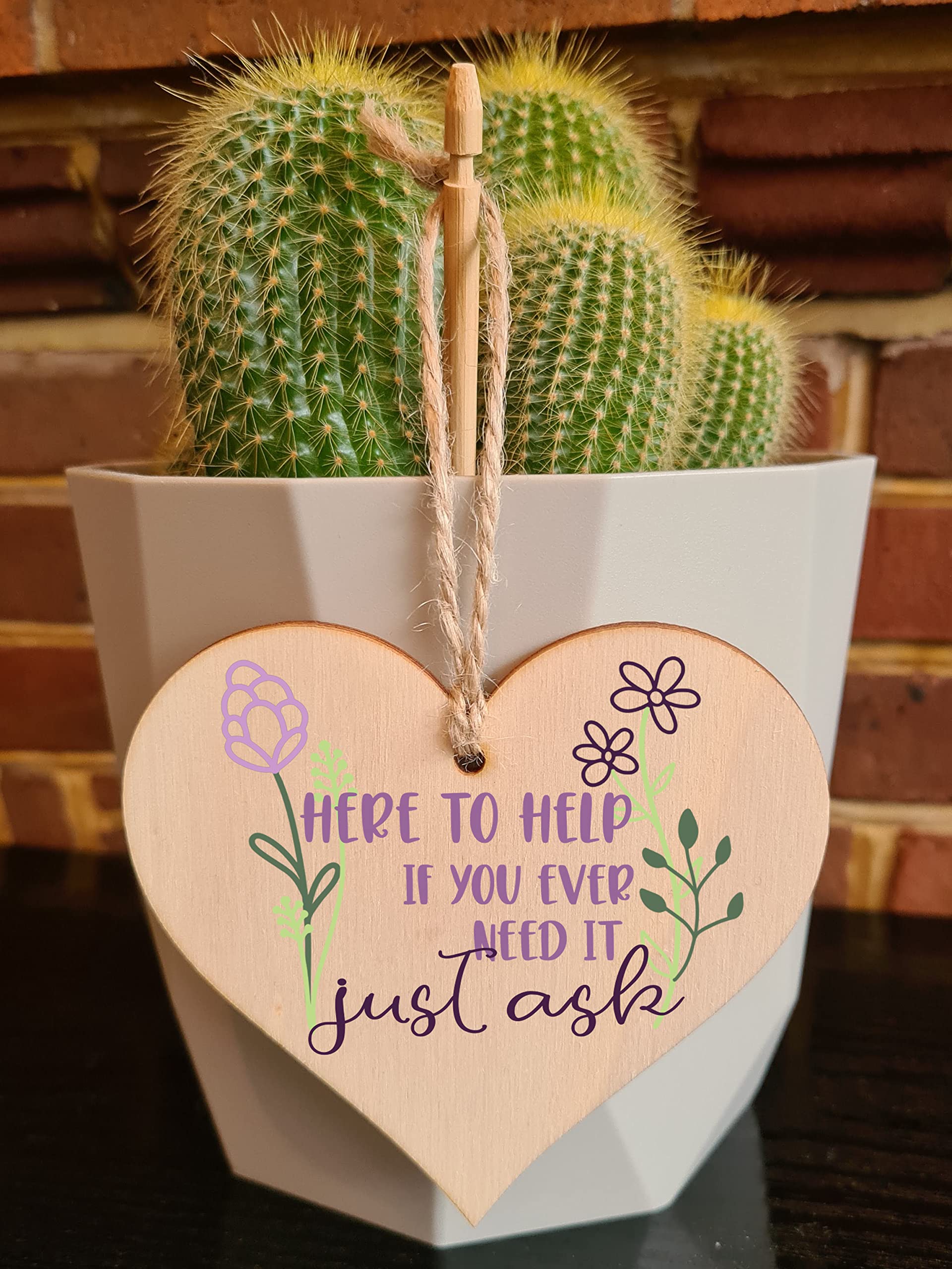 Here to Help Just Ask Hanging Heart Wooden Sign Home Decoration Card Alternative