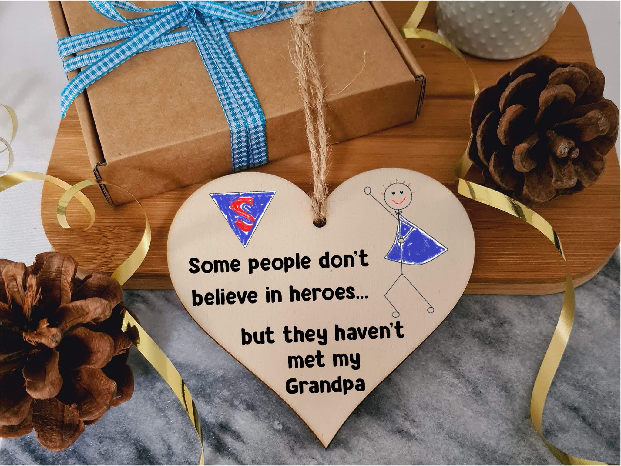 Handmade Wooden Hanging Heart Plaque Gift for Grandpa Novelty Funny Keepsake