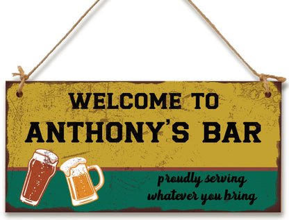 Personalised Welcome to Our Home Bar Funny Handmade Wooden Plaque Home Décor Retro Effect Hanging Sign Gift