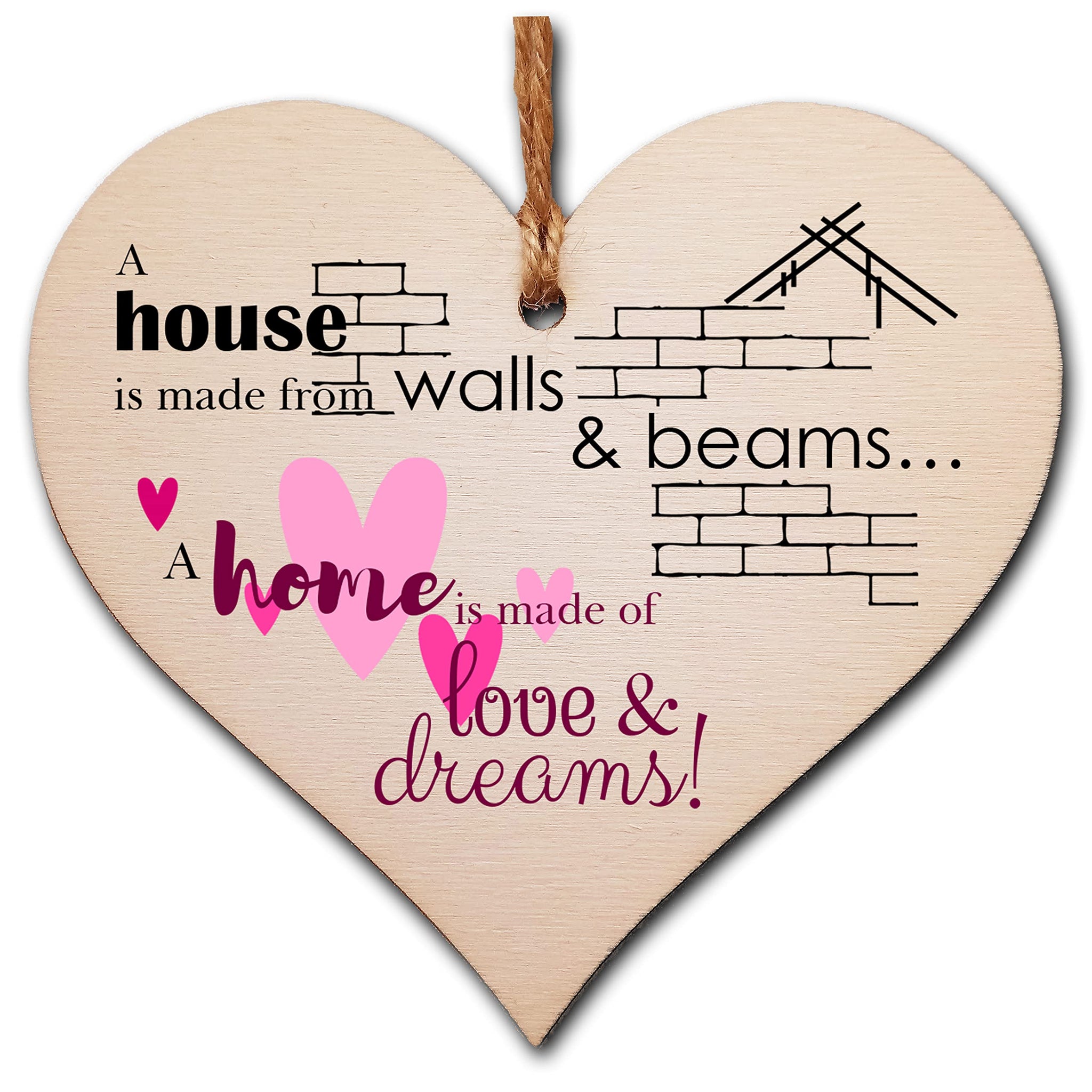 The Plum Penguin Handmade Wooden Hanging Heart Plaque Gift House Walls Home Love Dreams Inspirational Wall Hanger Card Alternative Friendship Family