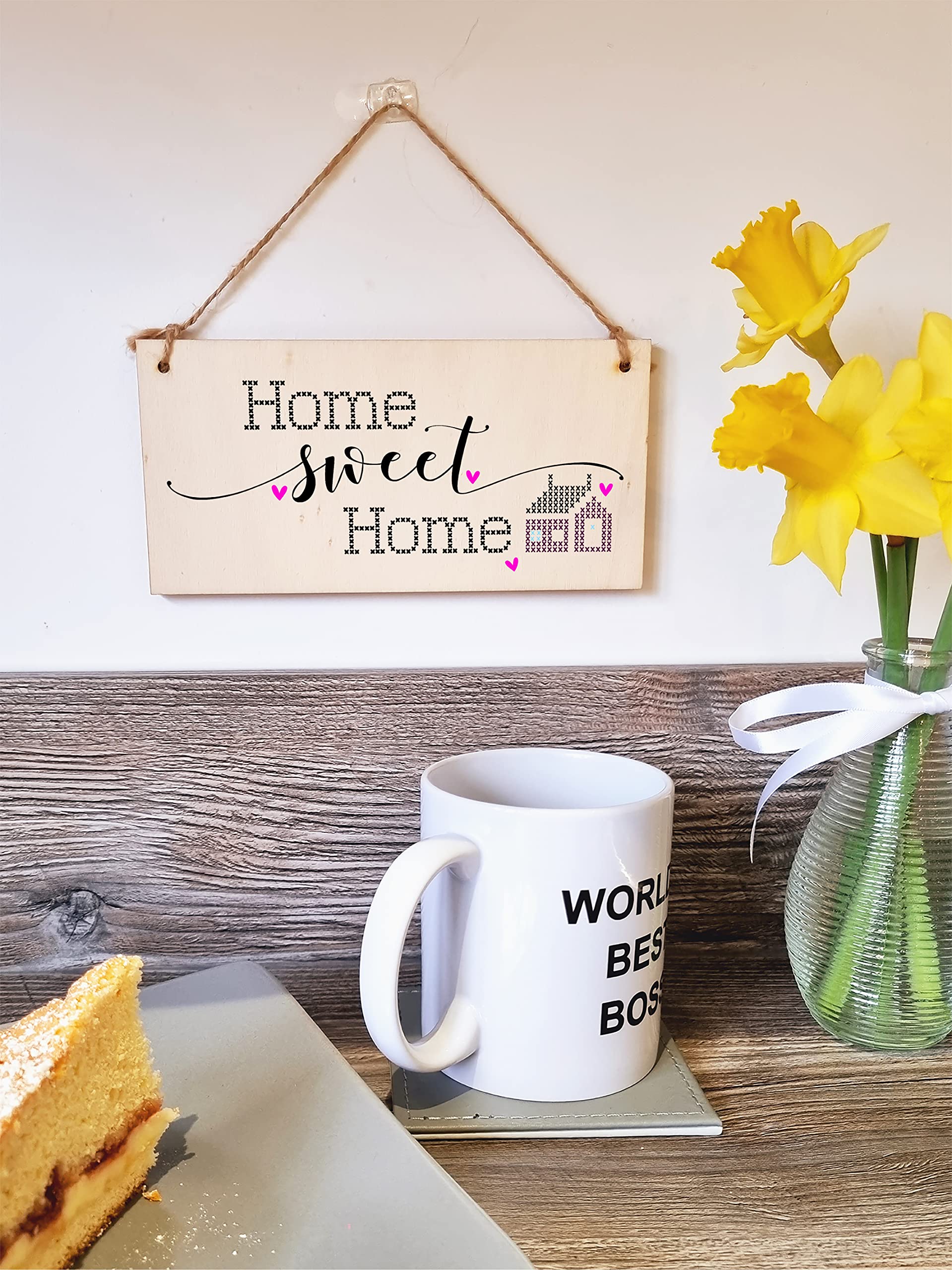 The Plum Penguin Handmade Wooden Hanging Wall Plaque Home Sweet Home Decorative Gift Family Sentimental Sign Hallway for Mum
