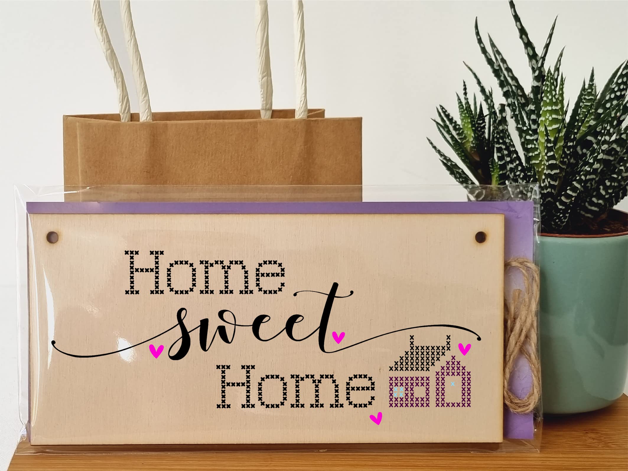 The Plum Penguin Handmade Wooden Hanging Wall Plaque Home Sweet Home Decorative Gift Family Sentimental Sign Hallway for Mum