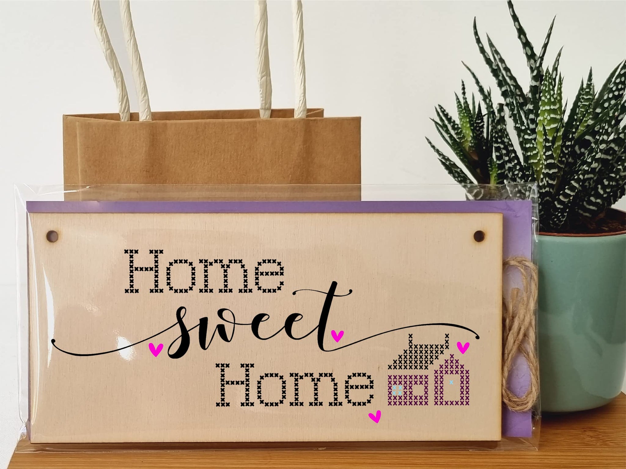 The Plum Penguin Handmade Wooden Hanging Wall Plaque Home Sweet Home Decorative Gift Family Sentimental Sign Hallway for Mum