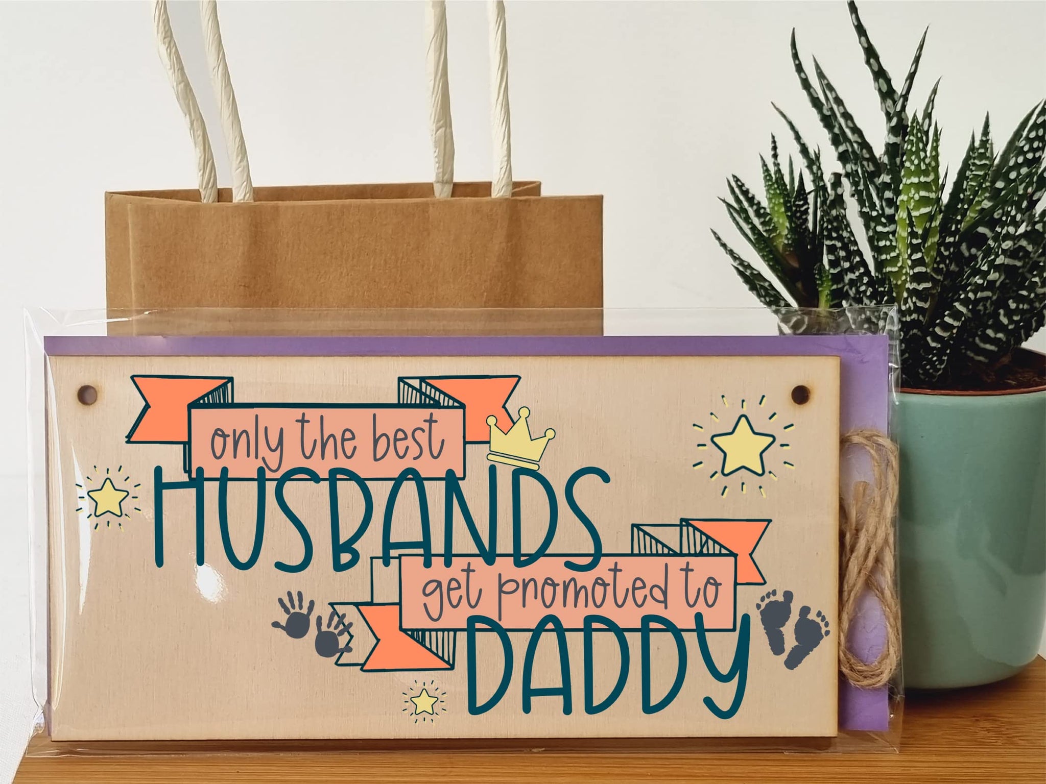 The Plum Penguin Handmade Wooden Hanging Wall Plaque Best Husbands Promoted to Daddy Sentimental Gift from Bump 1st Father's Day