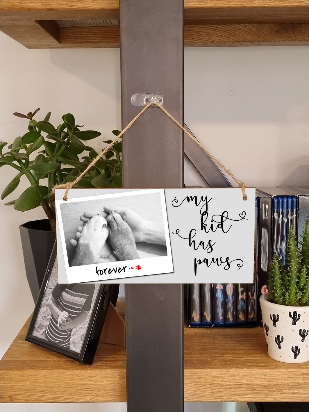 The Plum Penguin Handmade Wooden Hanging Wall Plaque My Kid Has Paws Funny Cute Sentimental Sign Pet Lover Cat Dog Mum Dad
