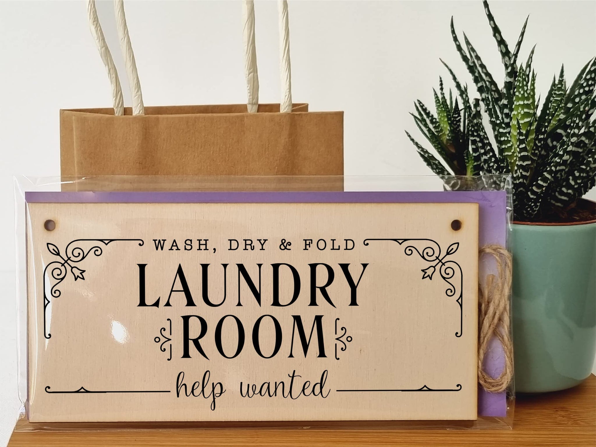 The Plum Penguin Handmade Wooden Hanging Wall Plaque wash.dry.fold Laundry Room Help Wanted Funny Decorative Sign Gift for Mum