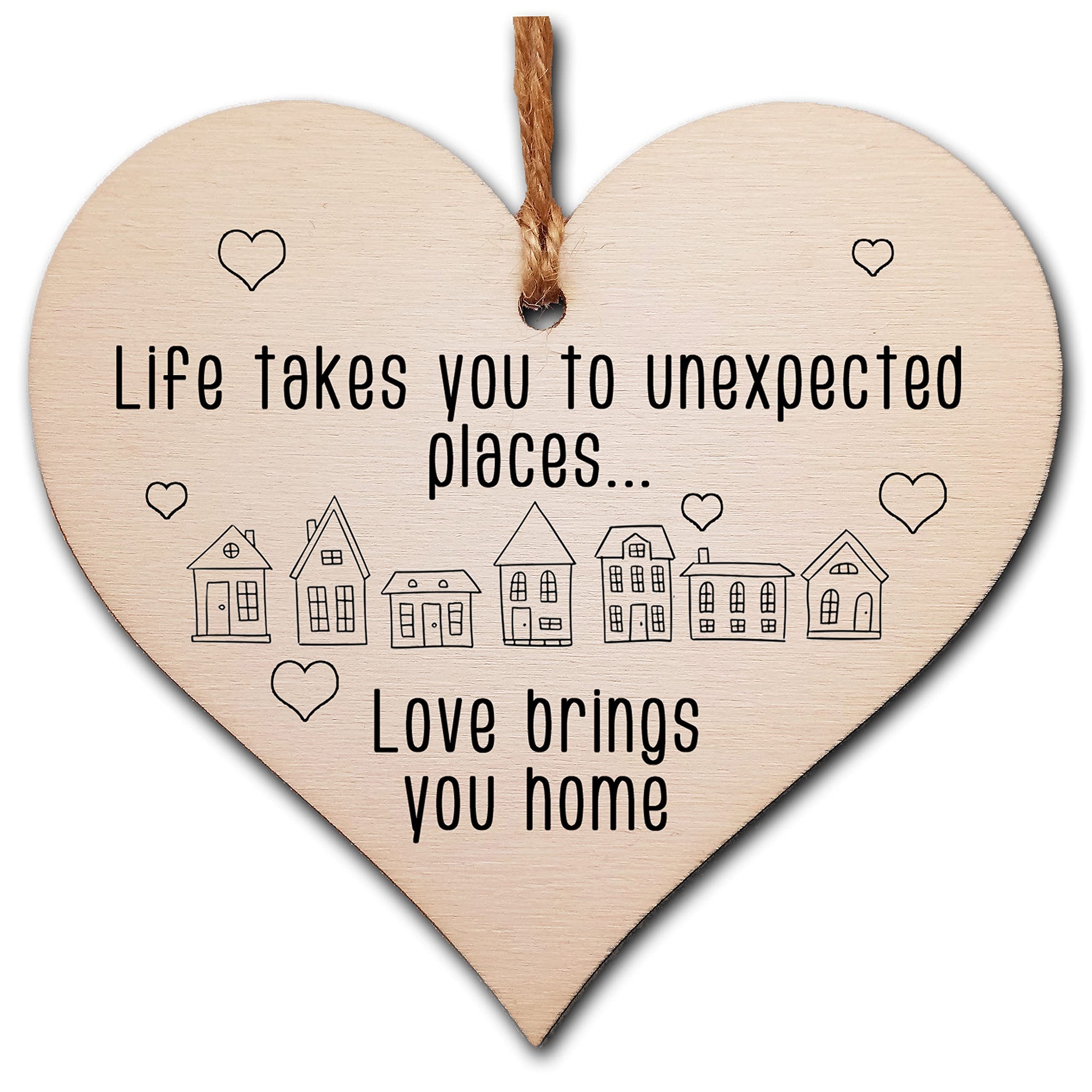The Plum Penguin Handmade Wooden Hanging Heart Plaque Gift Life Unexpected Love Home Inspirational Wall Hanger Card Alternative Friendship Family