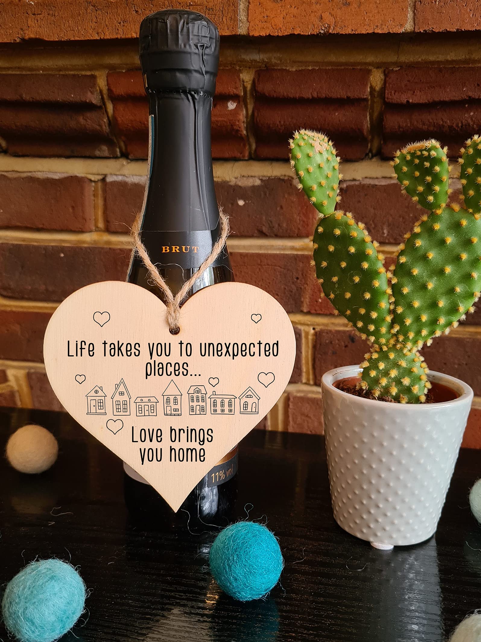 The Plum Penguin Handmade Wooden Hanging Heart Plaque Gift Life Unexpected Love Home Inspirational Wall Hanger Card Alternative Friendship Family