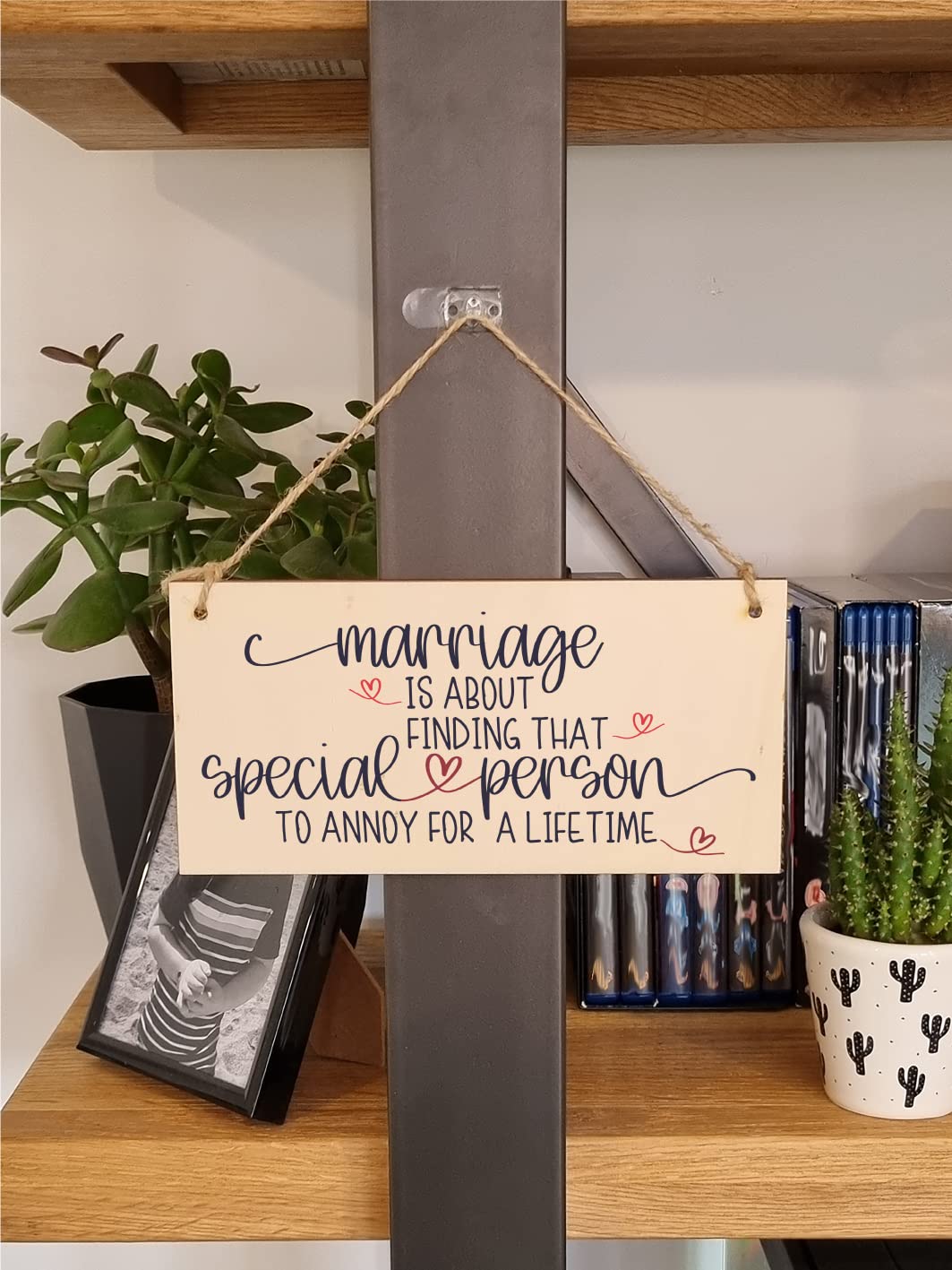 The Plum Penguin Handmade Wooden Hanging Wall Plaque Happy Marriage Special Person Annoy Lifetime Decorative Sign Wedding Gift