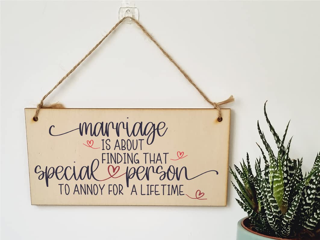 The Plum Penguin Handmade Wooden Hanging Wall Plaque Happy Marriage Special Person Annoy Lifetime Decorative Sign Wedding Gift