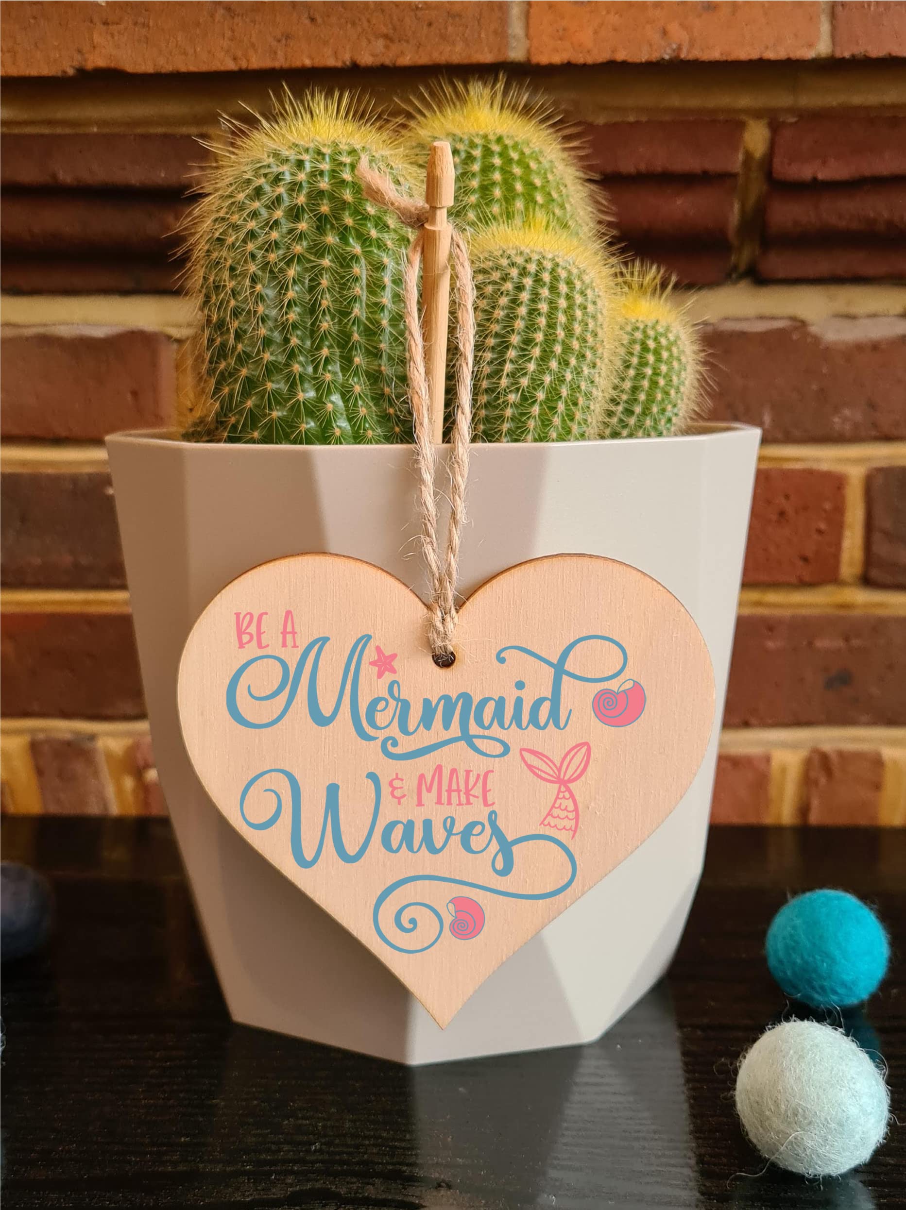The Plum Penguin Be a Mermaid Make Waves Inspirational Hanging Heart Wooden Decoration Gift Card Alternative Motivate Friends Girls