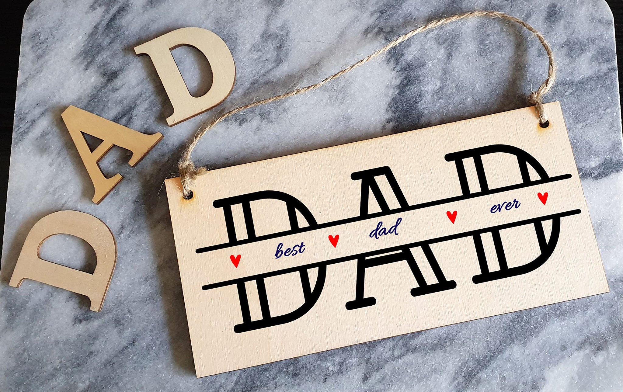 The Plum Penguin Handmade Wooden Hanging Wall Plaque Best Dad Ever Monogram Style Office Man Cave Sign