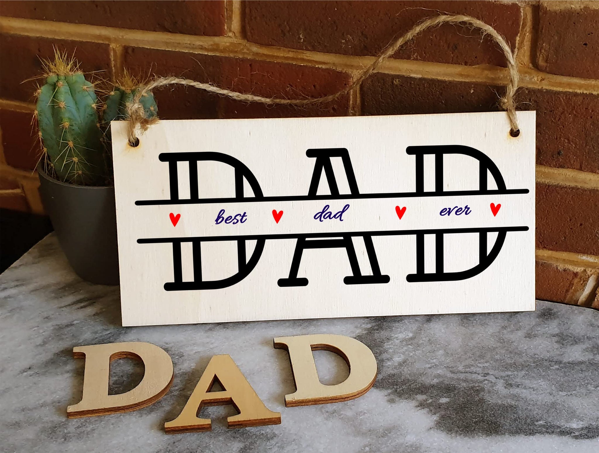 The Plum Penguin Handmade Wooden Hanging Wall Plaque Best Dad Ever Monogram Style Office Man Cave Sign