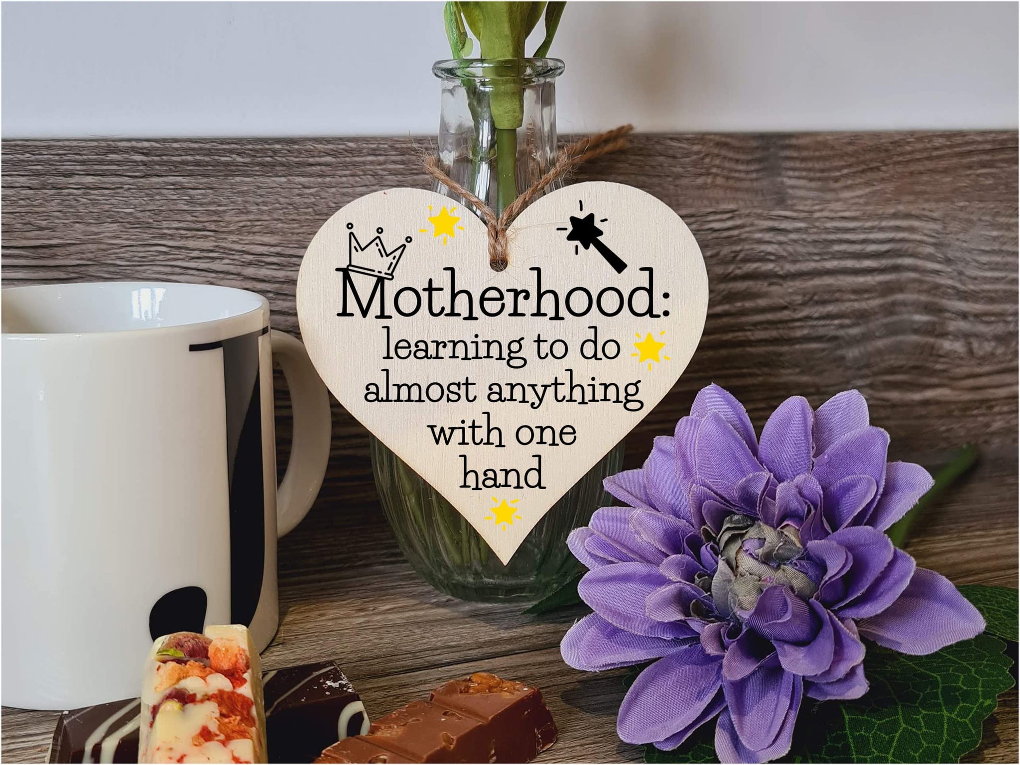 Handmade Wooden Hanging Heart Plaque Gift for Mum Funny Gift about Motherhood
