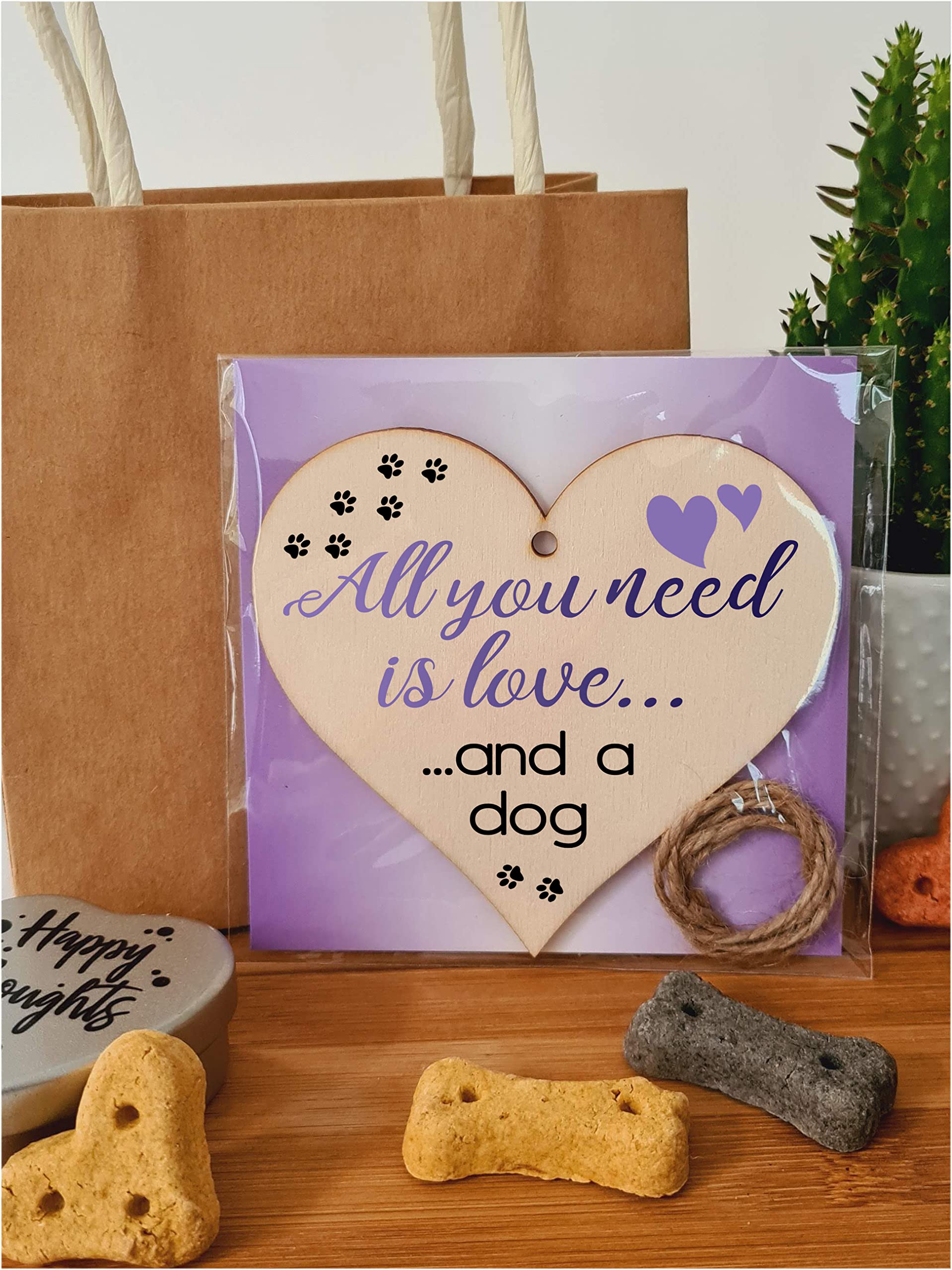 Handmade Wooden Hanging Heart Plaque Gift for Dog Lovers Novelty Funny Keepsake