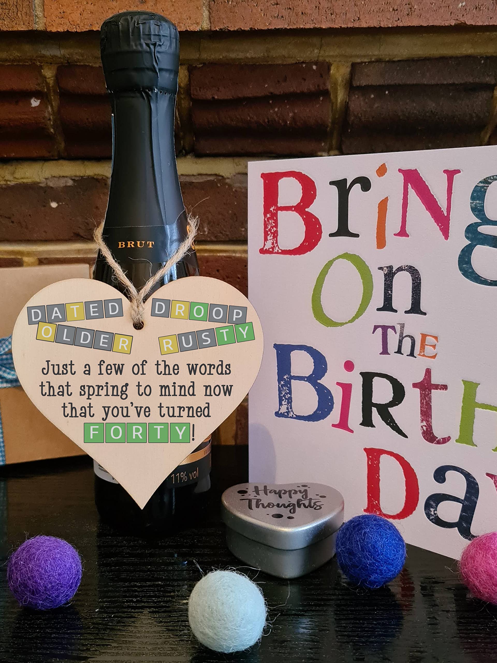 The Plum Penguin Handmade Wooden Hanging Heart Plaque Gift Happy Birthday Forty Funny Wordle Just a few words that spring to mind