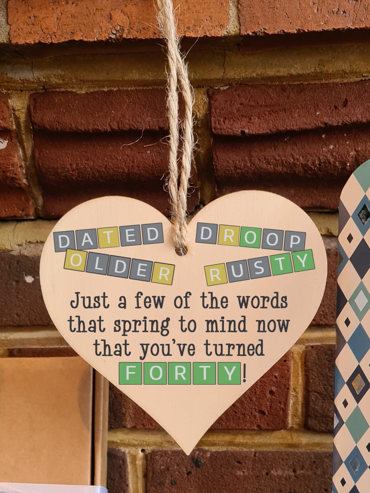 The Plum Penguin Handmade Wooden Hanging Heart Plaque Gift Happy Birthday Forty Funny Wordle Just a few words that spring to mind