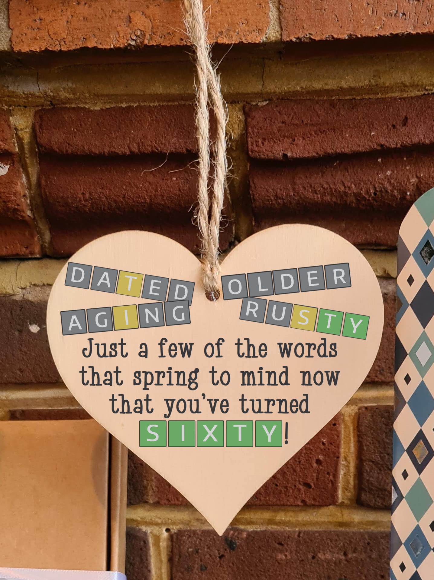 The Plum Penguin Handmade Wooden Hanging Heart Plaque Gift Happy Birthday Sixty Funny Wordle Just a few words that spring to mind