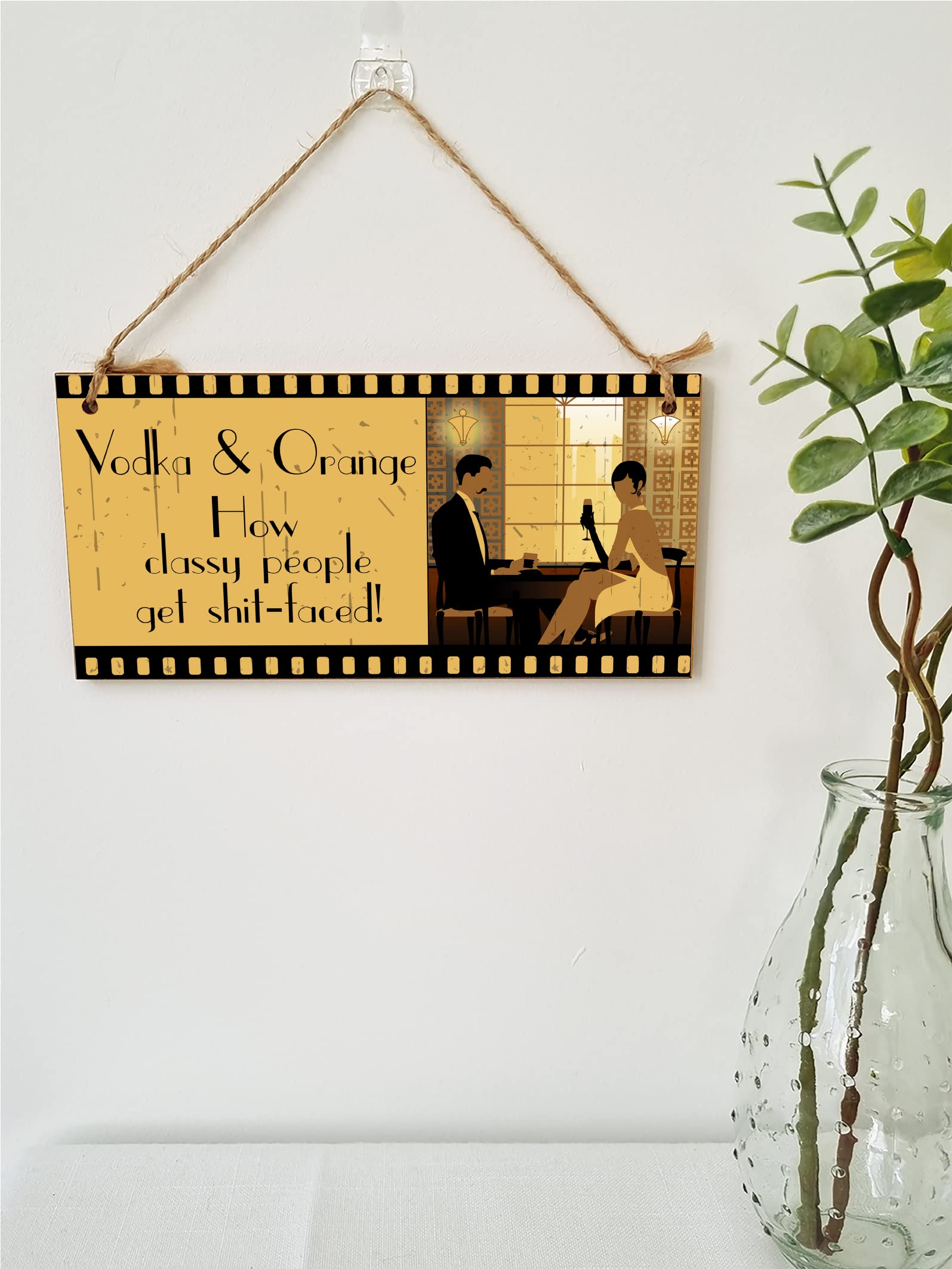 The Plum Penguin Handmade Wooden Hanging Wall Plaque Vodka and How Classy People Get Drunk Pun Novelty Sign for Home Bar Kitchen