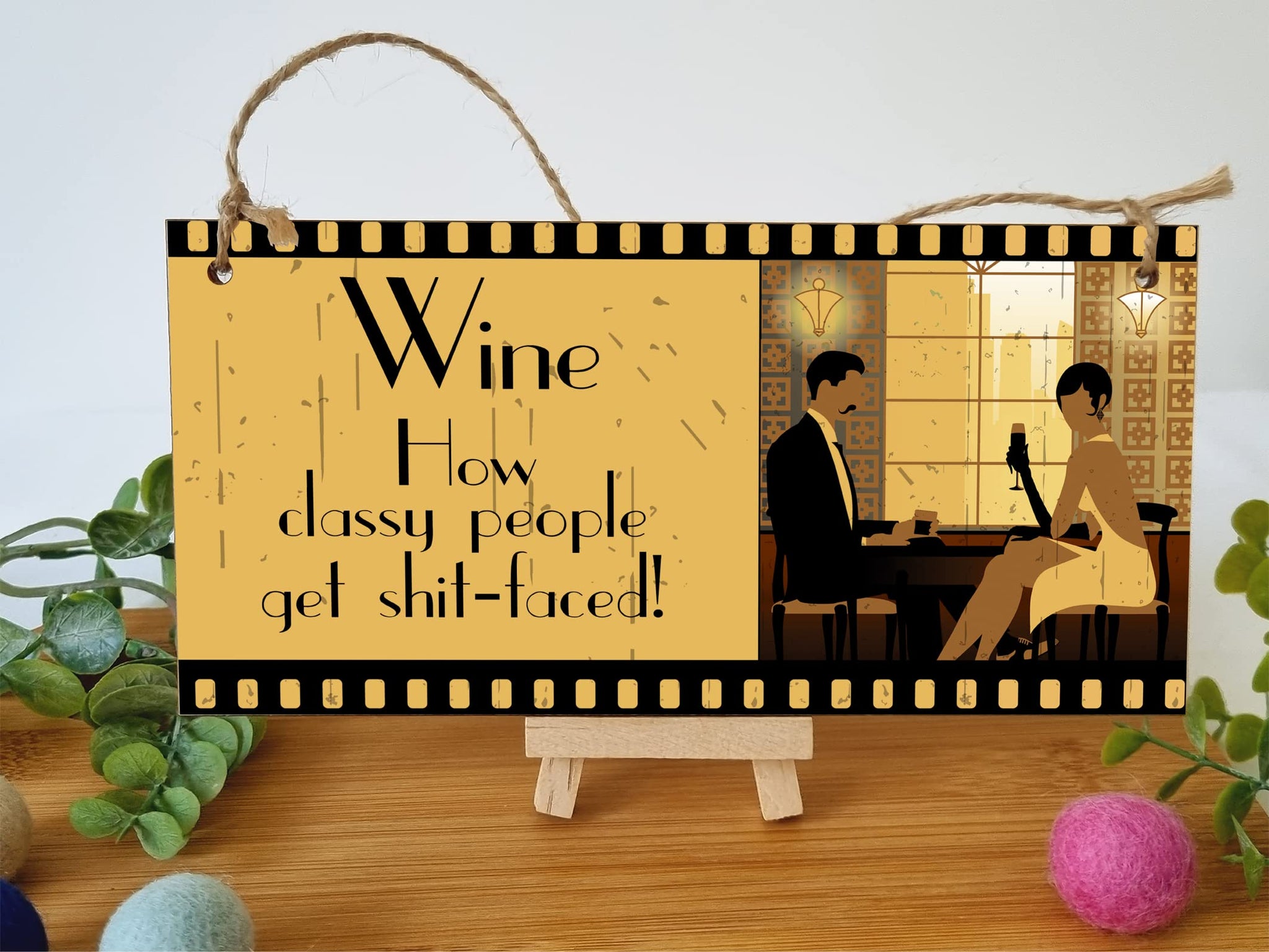 The Plum Penguin Handmade Wooden Hanging Wall Plaque Wine How Classy People Get Drunk Pun Novelty Sign for Home Bar Kitchen