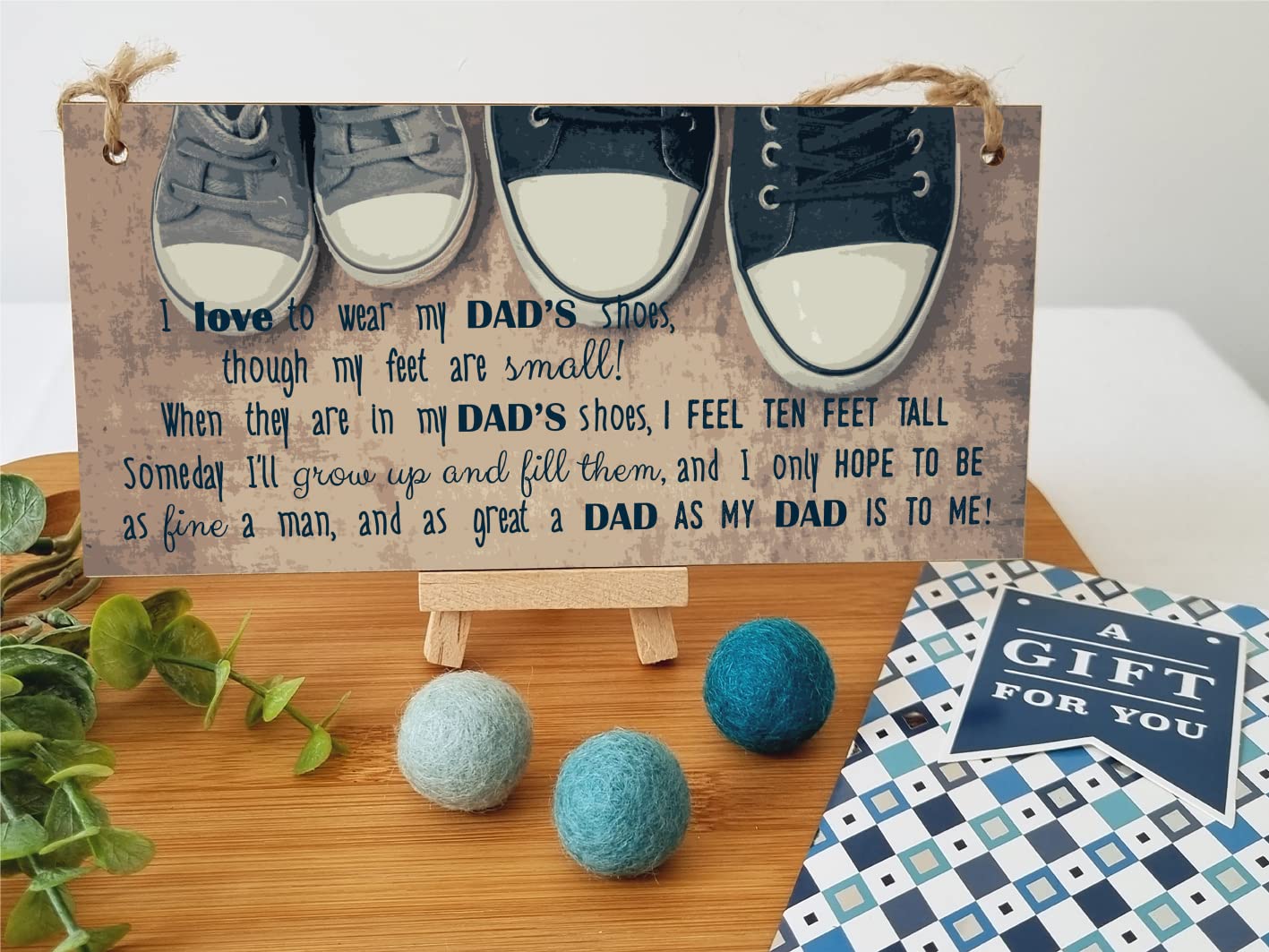 The Plum Penguin Handmade Wooden Hanging Wall Plaque Wear My Dad's Shoes Great Dad To Me Sentimental Sign