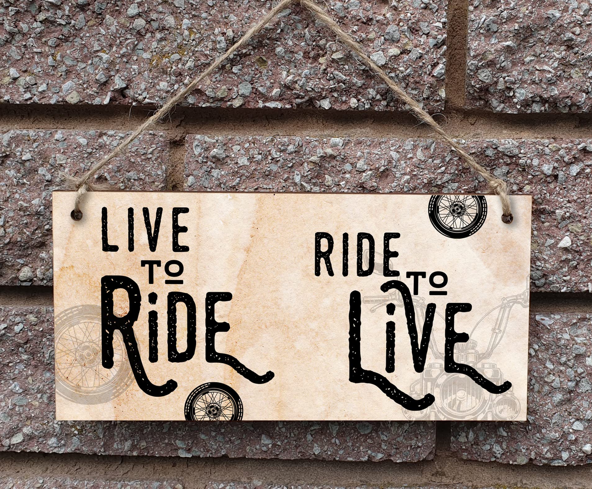 The Plum Penguin Handmade Wooden Hanging Wall Plaque Ride to Live Motorbike Enthusiast Bike Harley Decorative Sign Man Cave Garage