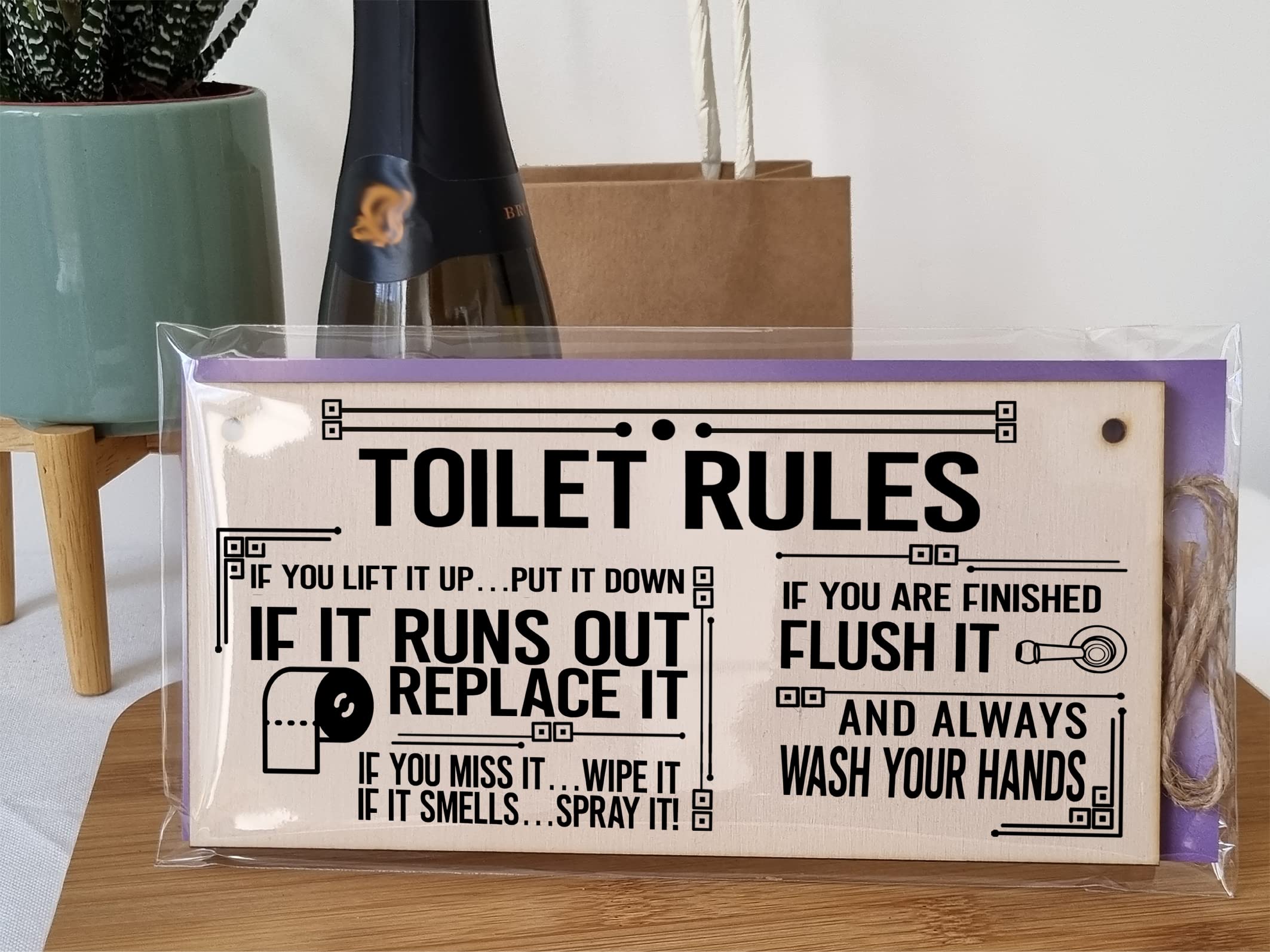 The Plum Penguin Toilet Rules Funny Novelty Handmade Wooden Hanging Wall Plaque Gift Bathroom Loo Sign Home Decoration