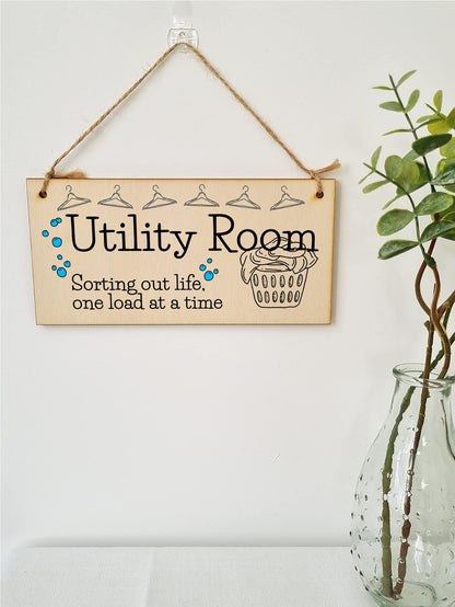 The Plum Penguin Handmade Wooden Hanging Wall Plaque Utility Room Sorting Out Life Funny Decorative Sign Kitchen Washing Room
