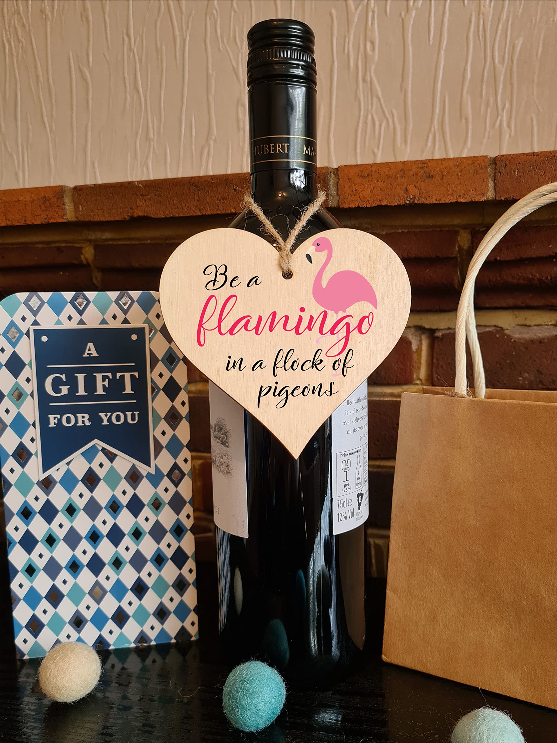 Handmade Wooden Hanging Heart Plaque Gift for Someone Special Funny Inspirational Be a Flamingo Motivational Treat
