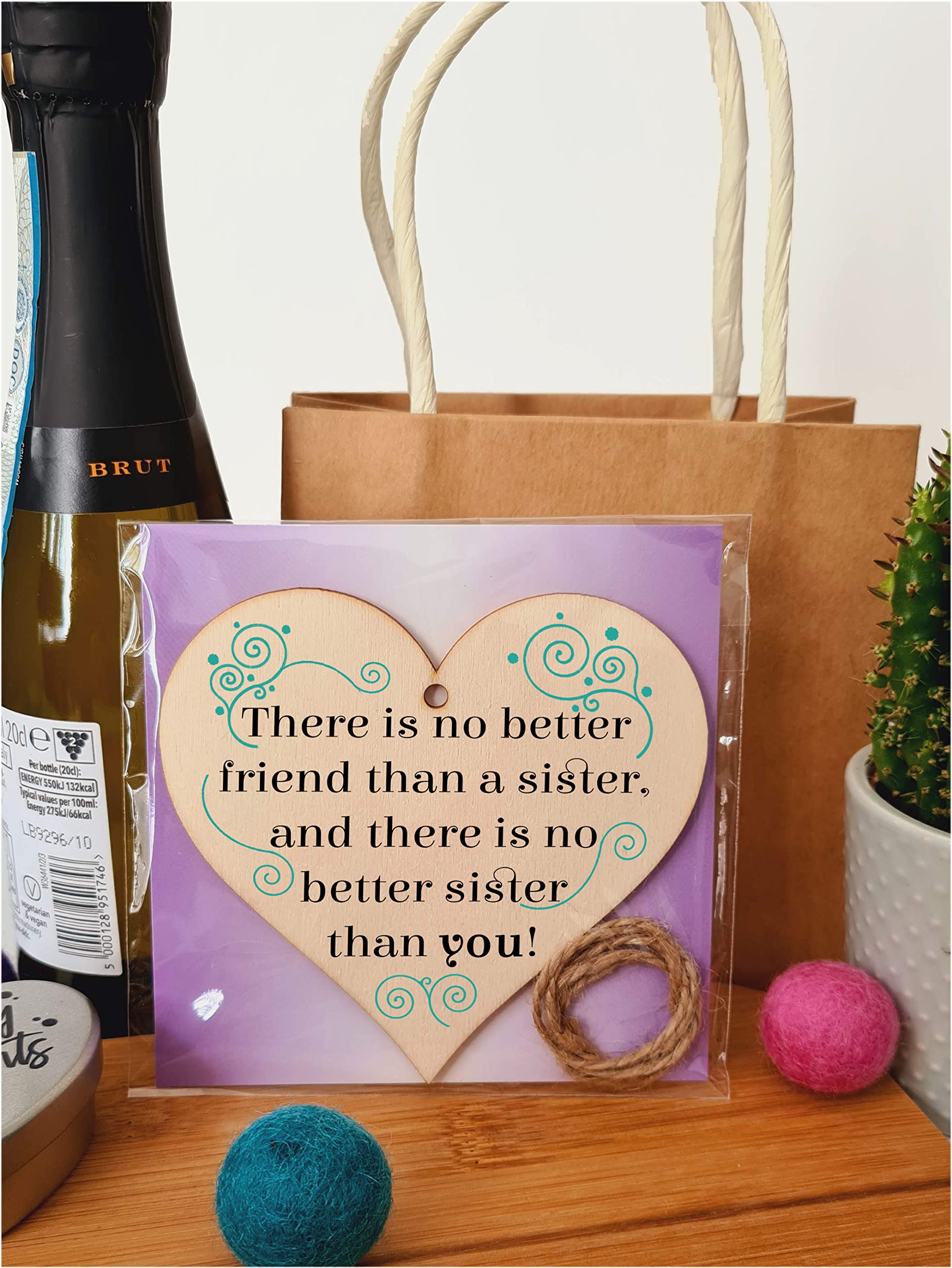 Handmade Wooden Hanging Heart Plaque Gift Perfect for Sisters Lovely Friendship Keepsake