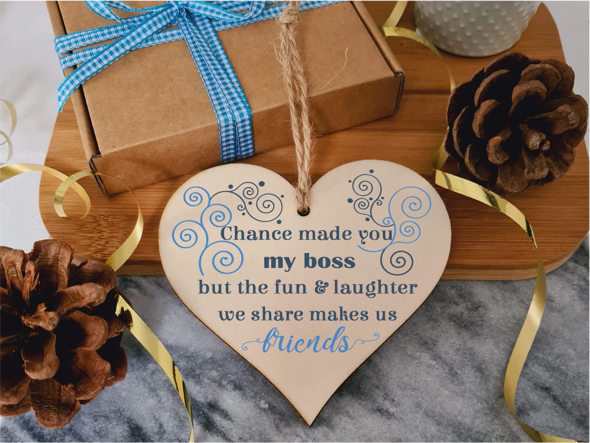 Handmade Wooden Hanging Heart Plaque Gift for your Boss or Manager Keepsake for Friend