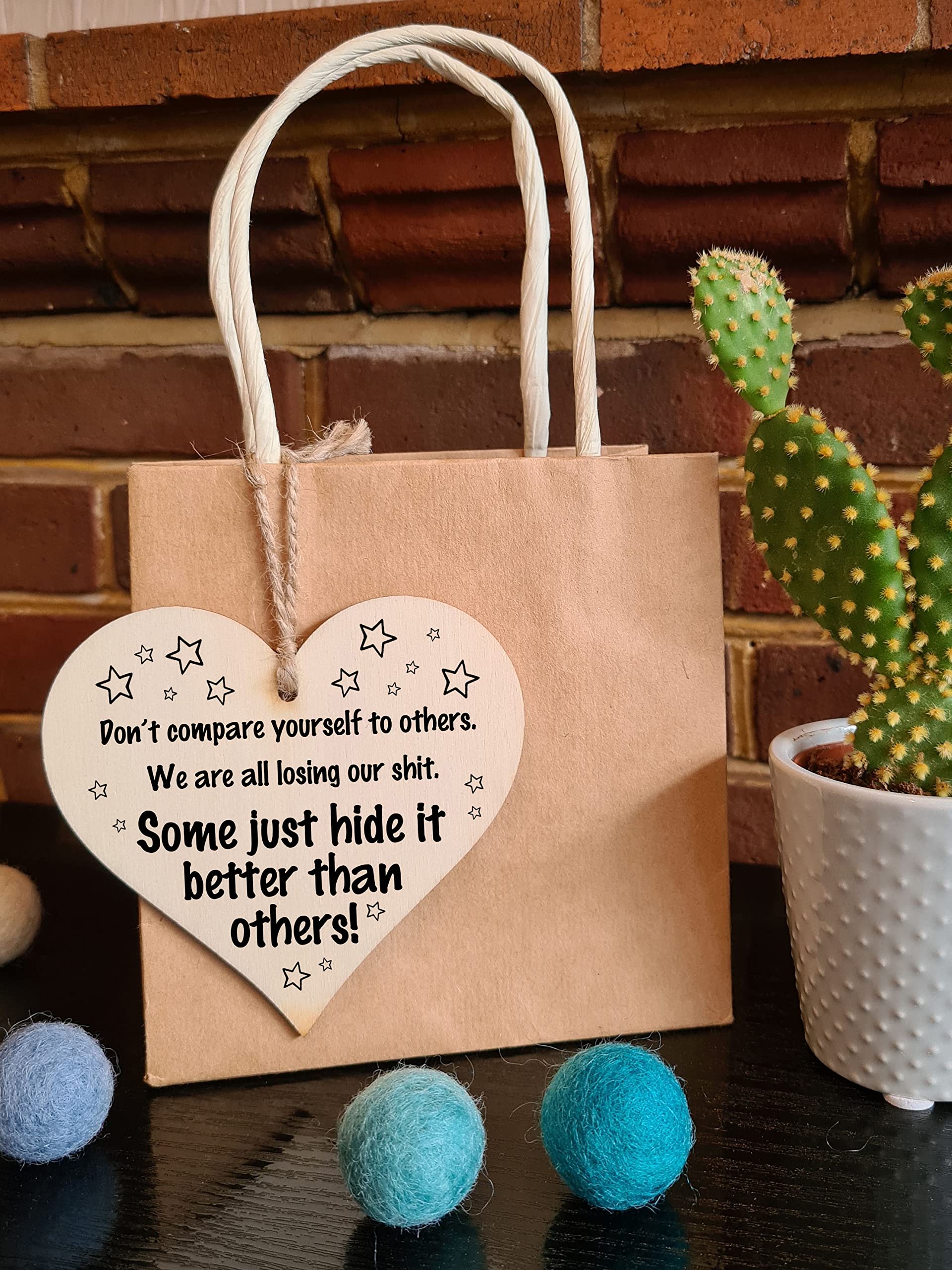 Handmade Wooden Hanging Heart Plaque Gift for Someone Special Inspirational Gift or Self Motivational Treat
