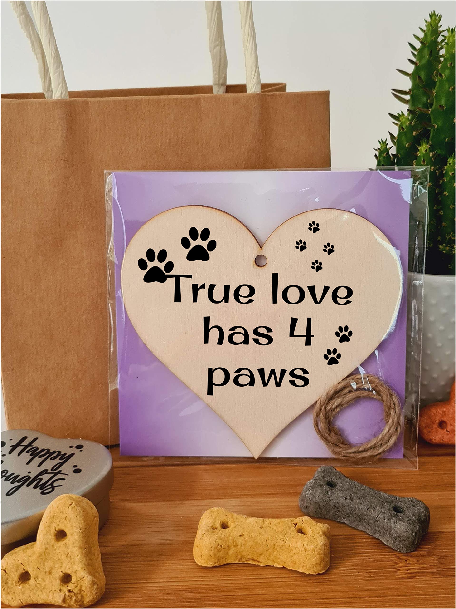 Handmade Wooden Hanging Heart Plaque Gift for Dog Lovers Novelty Funny Keepsake