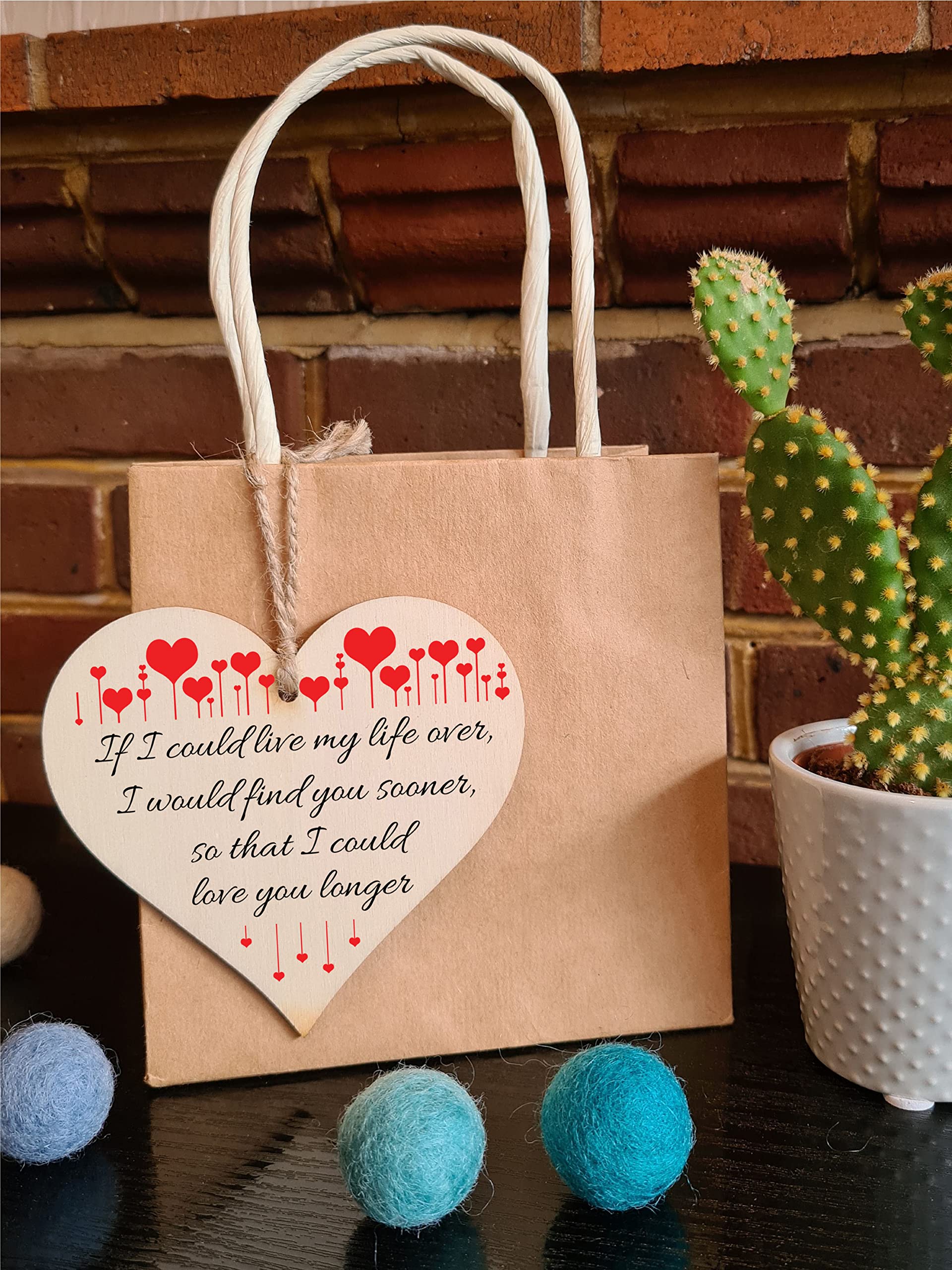 Handmade Wooden Hanging Heart Plaque Gift perfect for your Boyfriend or Girlfriend Romantic Keepsake