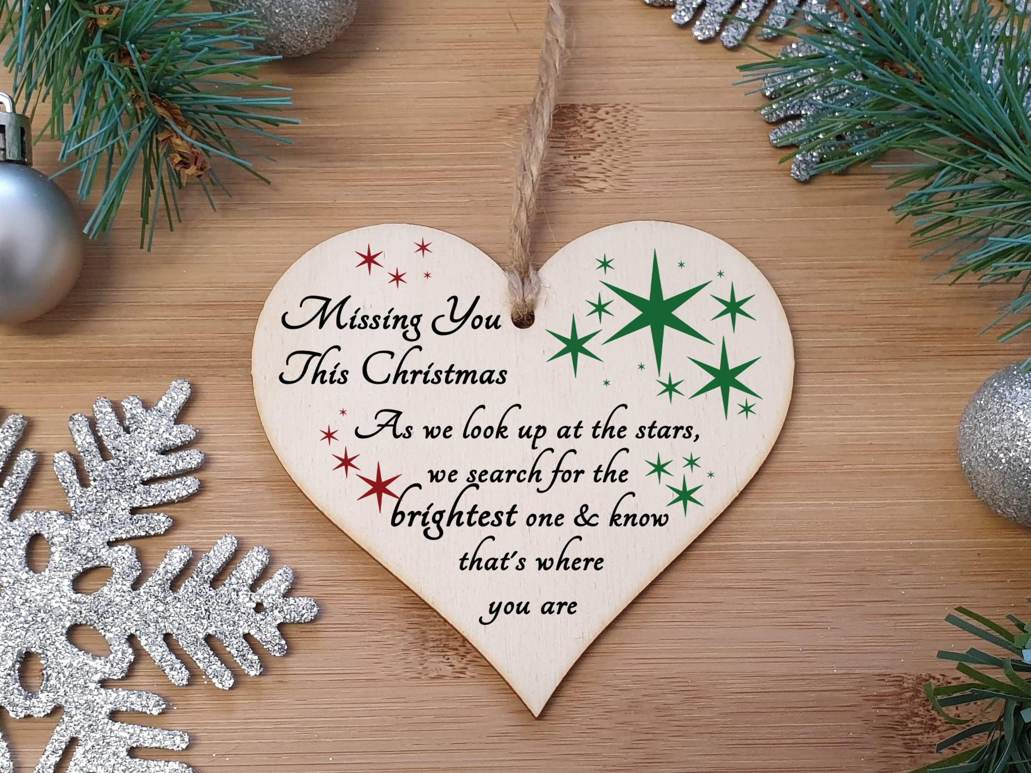 Handmade Wooden Hanging Heart Plaque Gift to Remember Lost Loved Ones at Christmas