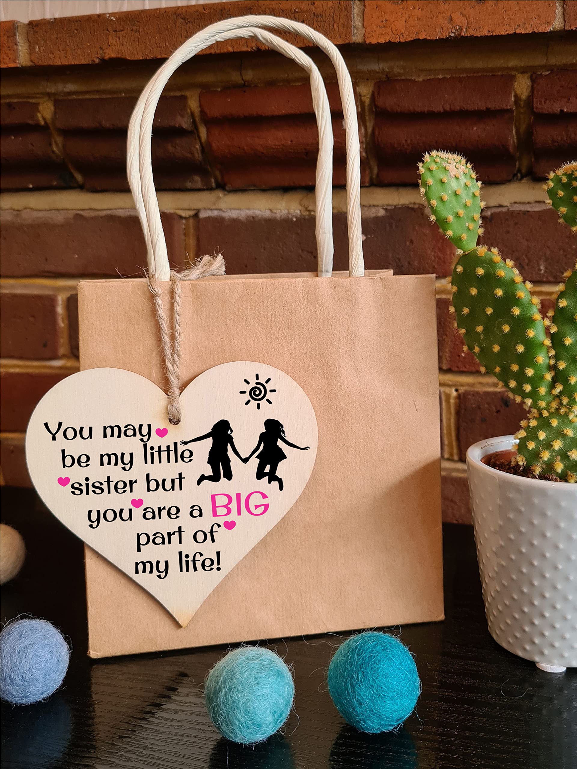 Handmade Wooden Hanging Heart Plaque Gift Perfect for Sisters Lovely Friendship Keepsake