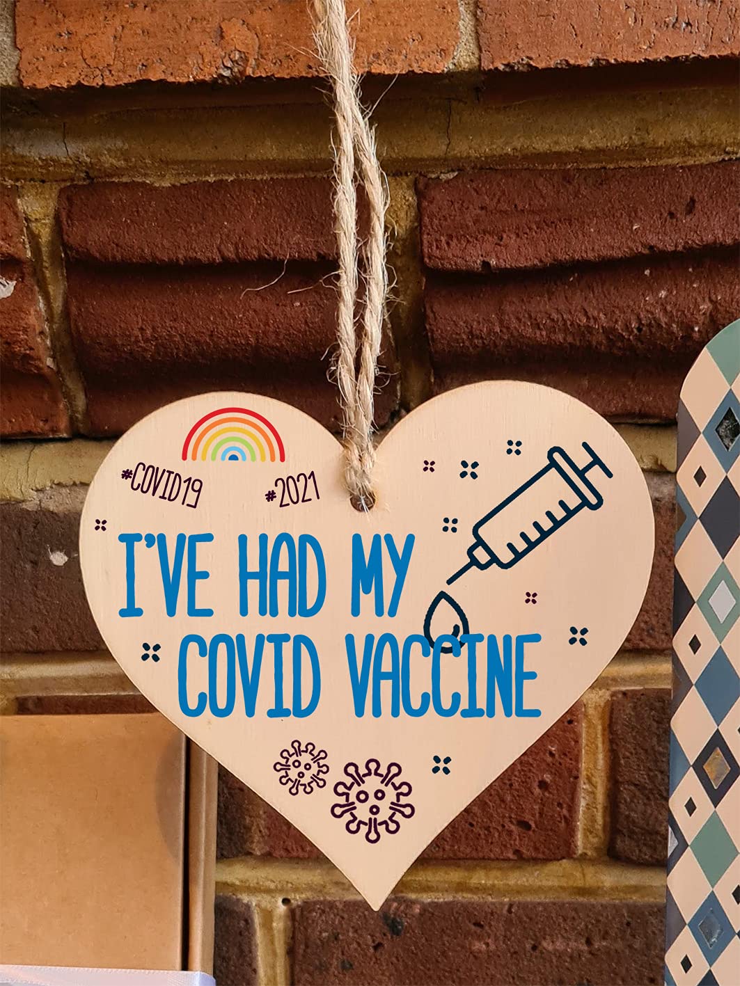 The Plum Penguin Handmade Wooden Hanging Heart Plaque Gift I've had my COVID Vaccine Vaccinated Celebration Gift Car Mirror Hanger Badge Alternative