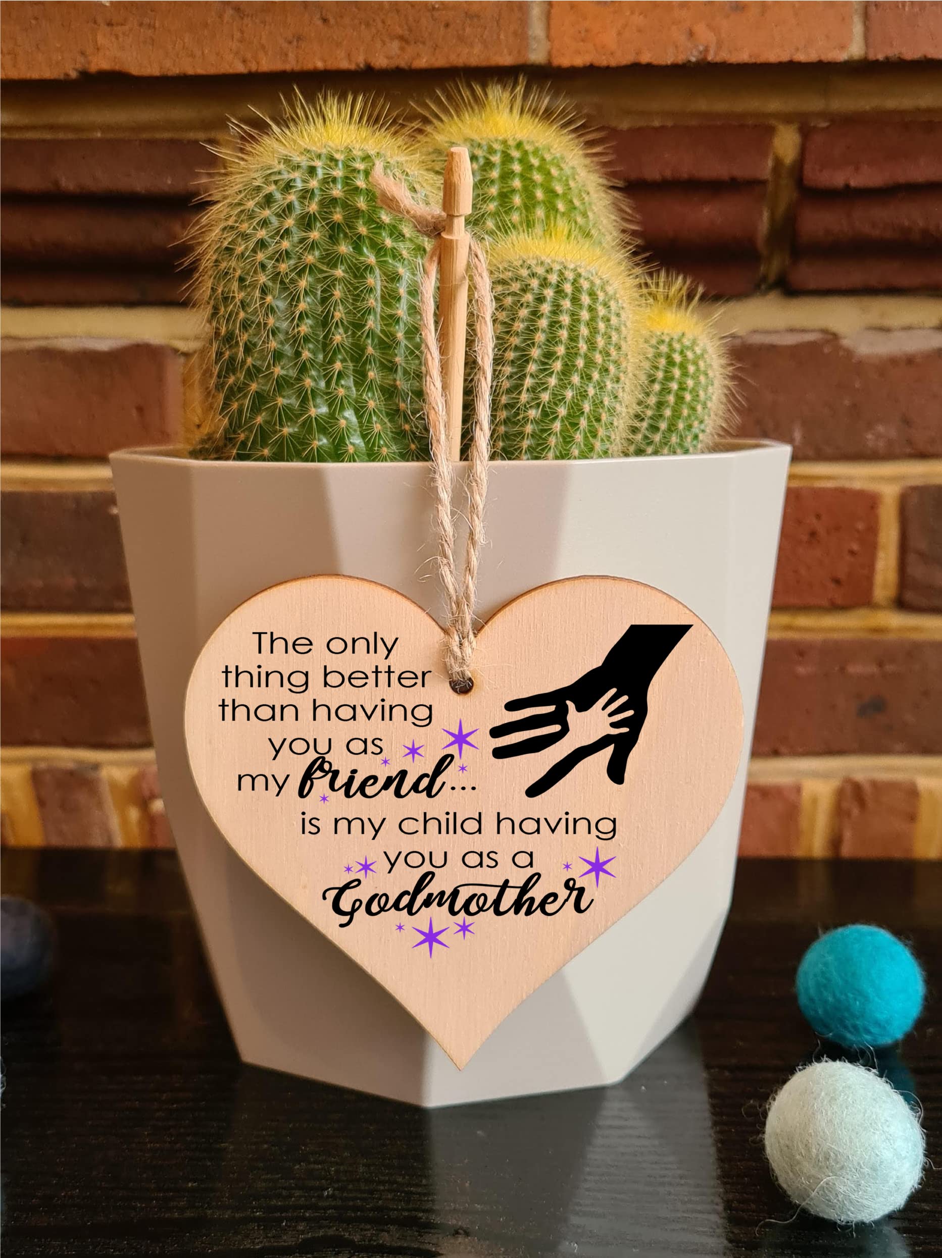 Handmade Wooden Hanging Heart Plaque Gift for Friend Godmother Loving Thoughtful Thank You Keepsake