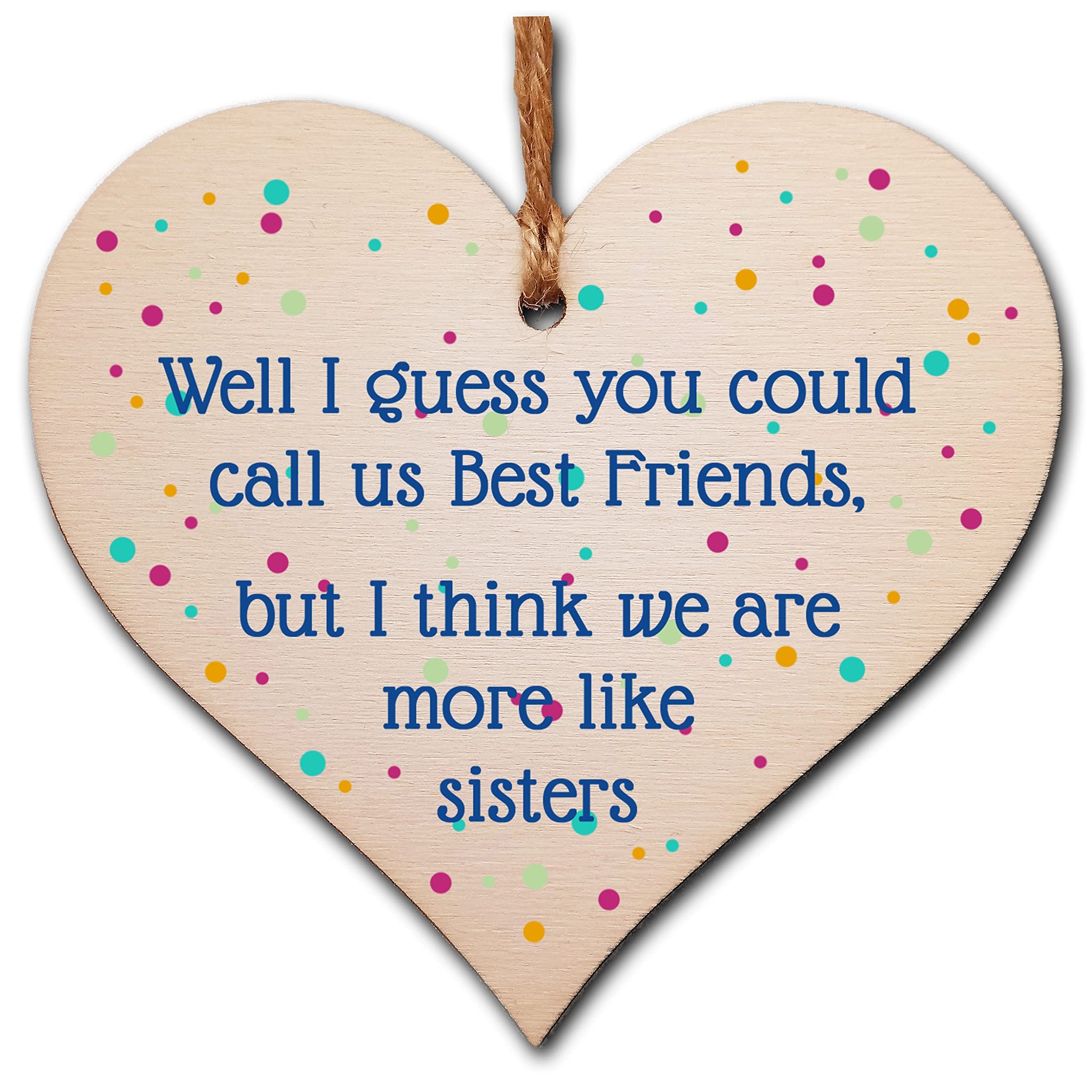 The Plum Penguin Handmade Wooden Hanging Heart Plaque Gift Best Friends More Like Sisters Friendship Present Wall Hanger Card Alternative