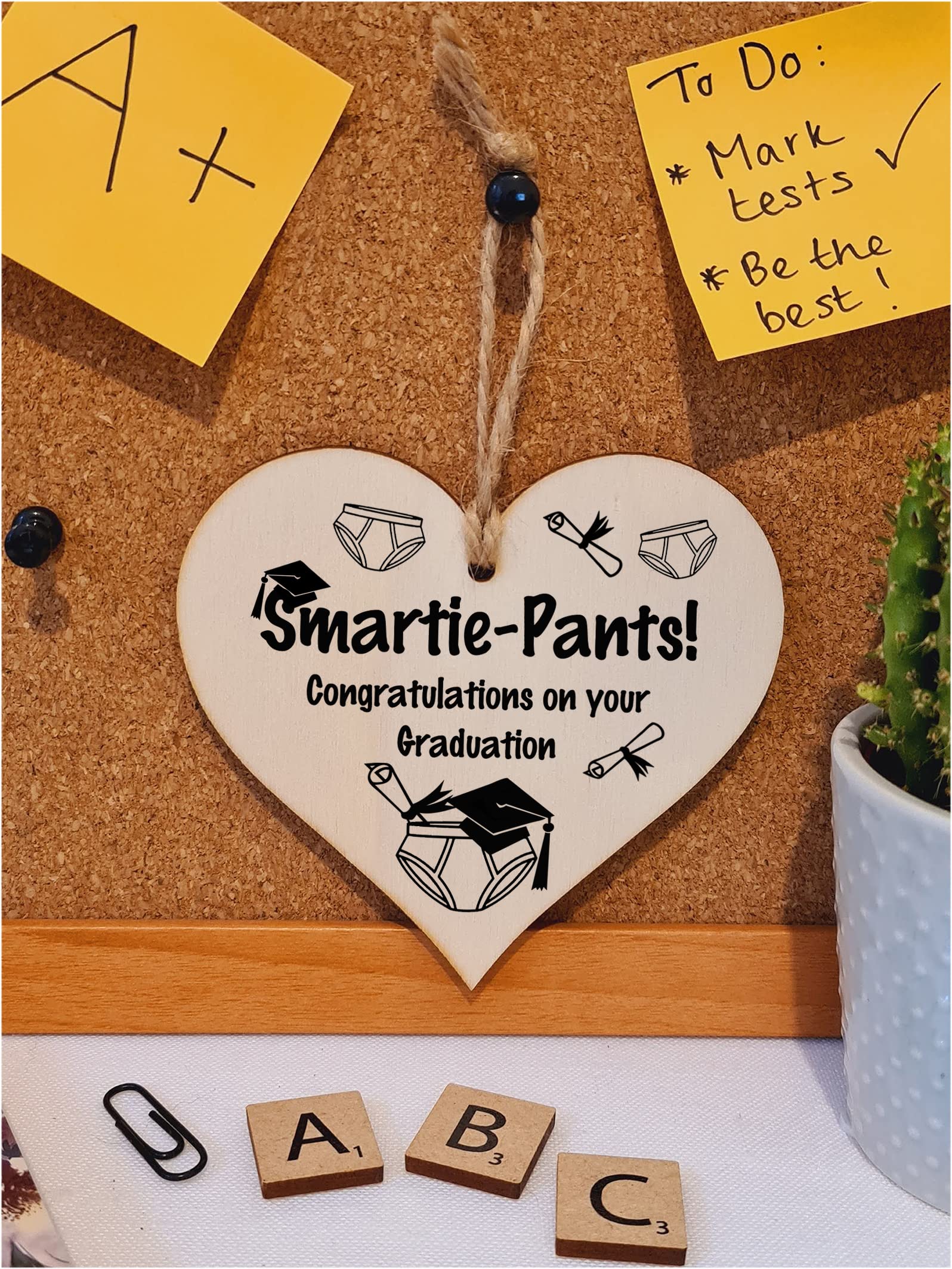 Handmade Wooden Hanging Heart Plaque Gift Well Done on Graduation Congratulations Keepsake