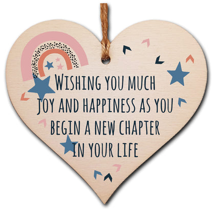 The Plum Penguin Handmade Wooden Hanging Heart Plaque Gift Joy and Happiness New Chapter Leaving Retirement Present Colleague Friend Card Alternative