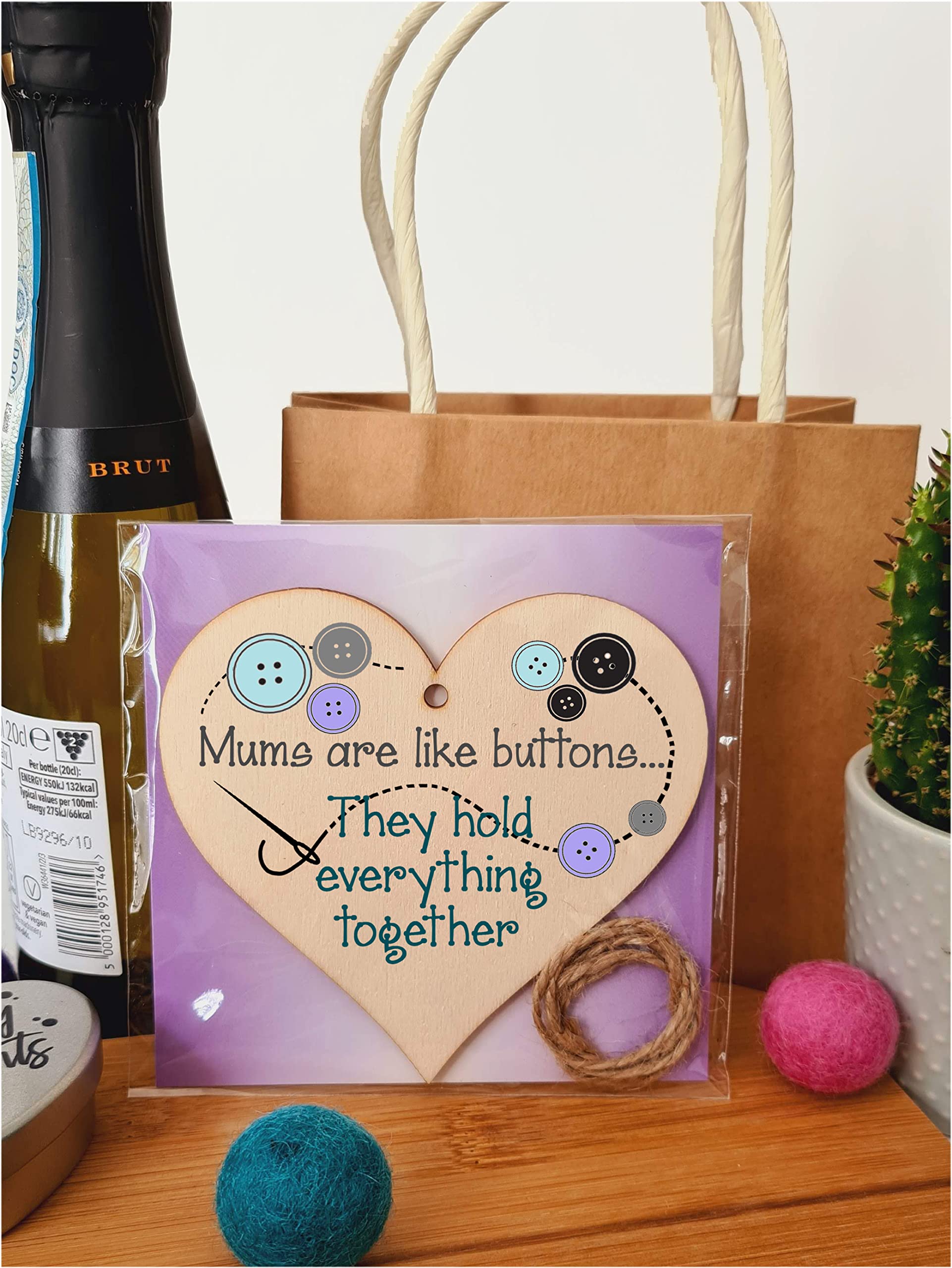 Handmade Wooden Hanging Heart Plaque Gift for Mum Thoughtful Keepsake for Craft Sewing Fan