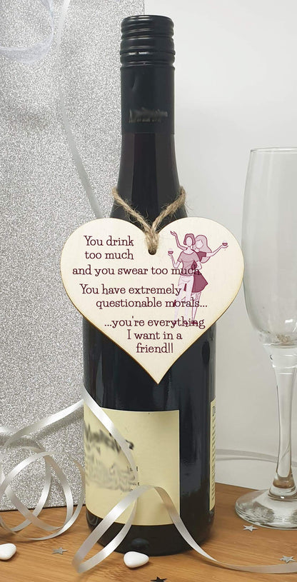The Plum Penguin Handmade Wooden Hanging Heart Plaque Gift You're everything I want in a friend novelty alcohol funny window wall hanger absent friends friendship keepsake