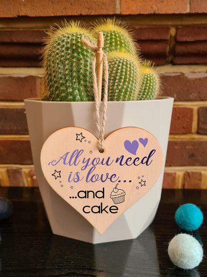 Handmade Wooden Hanging Heart Plaque Gift for Cake Lovers Novelty Funny Keepsake