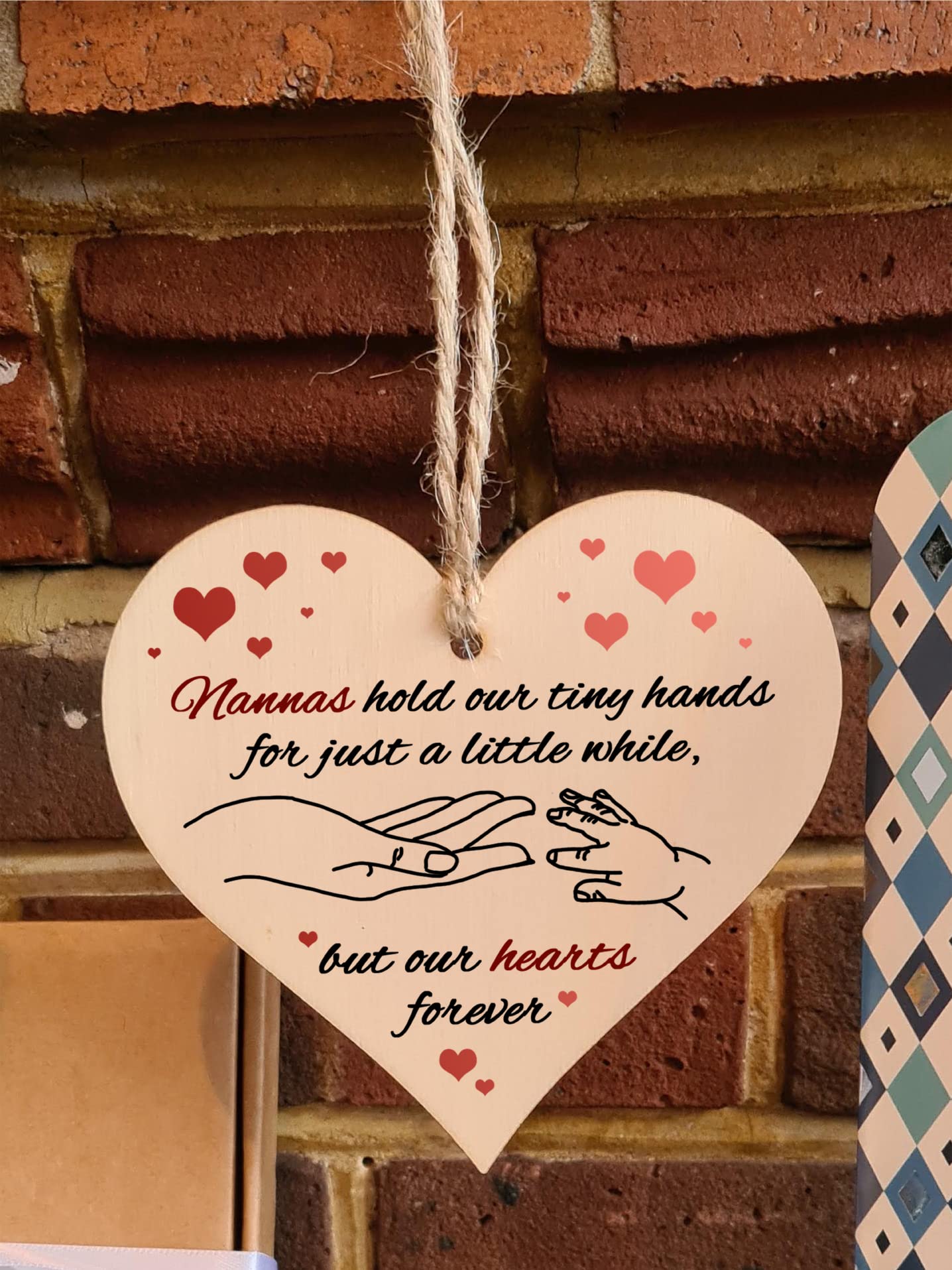 Handmade Wooden Hanging Heart Plaque Gift for Nannas from Kids Babies Thoughtful Keepsake