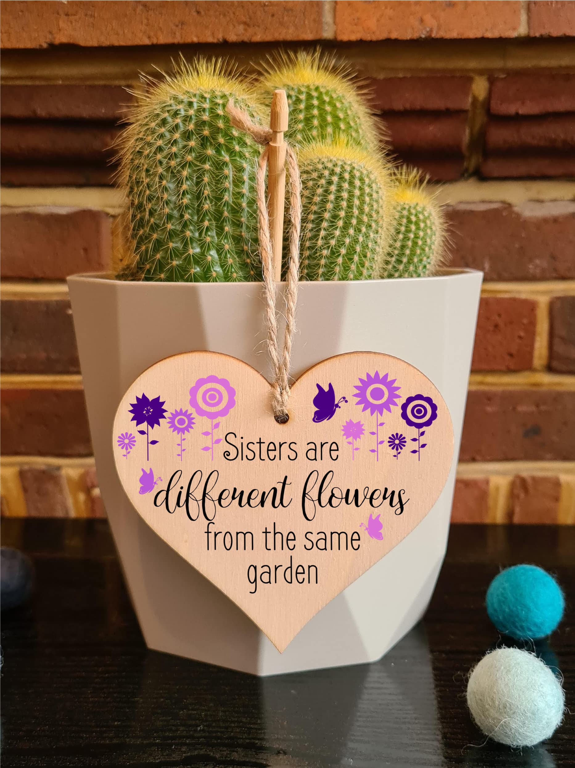 Handmade Wooden Hanging Heart Plaque Gift Perfect for Sisters Lovely Friendship Keepsake