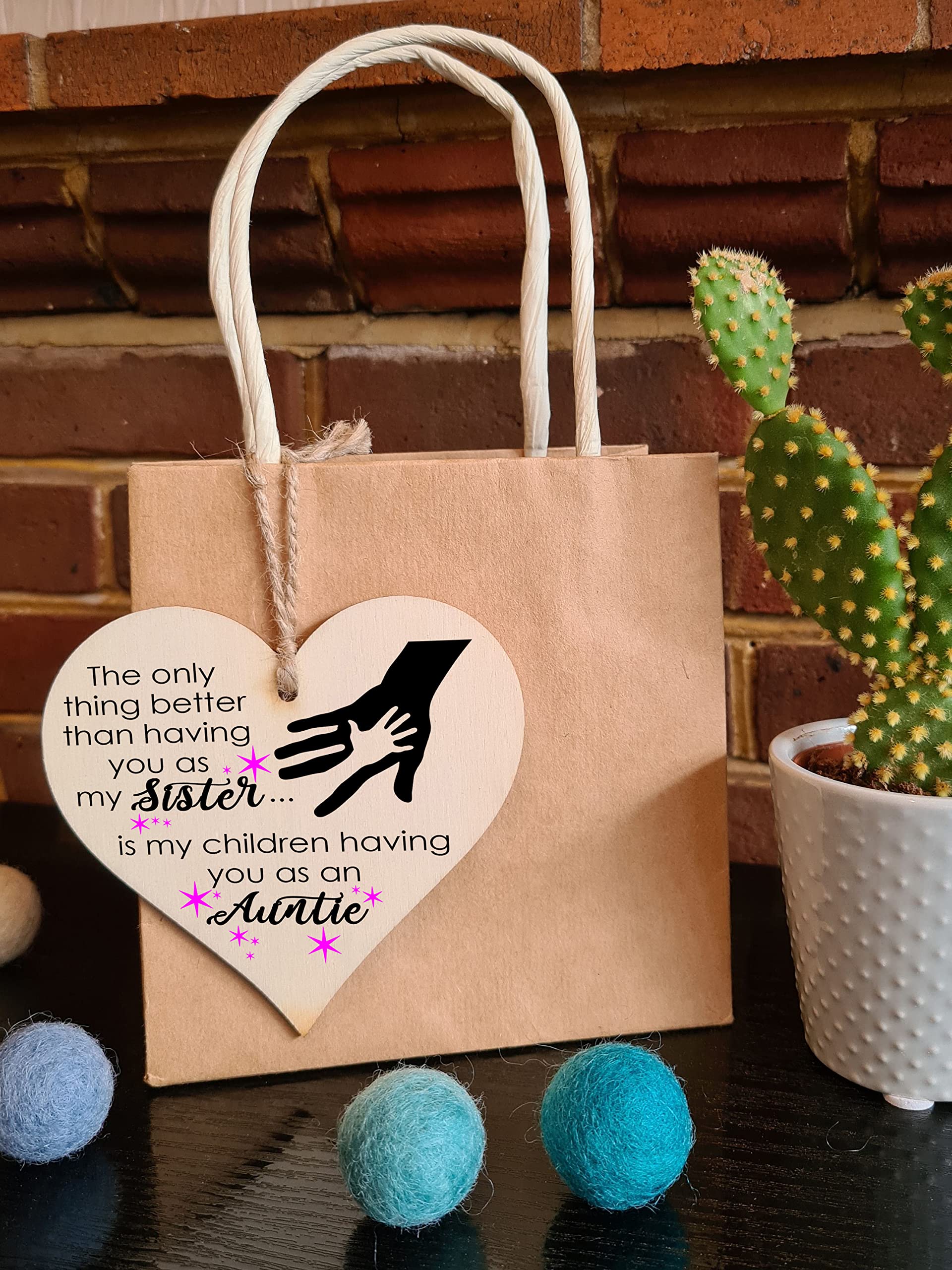 Handmade Wooden Hanging Heart Plaque Gift for Sister Auntie Loving Thoughtful Thank You Keepsake